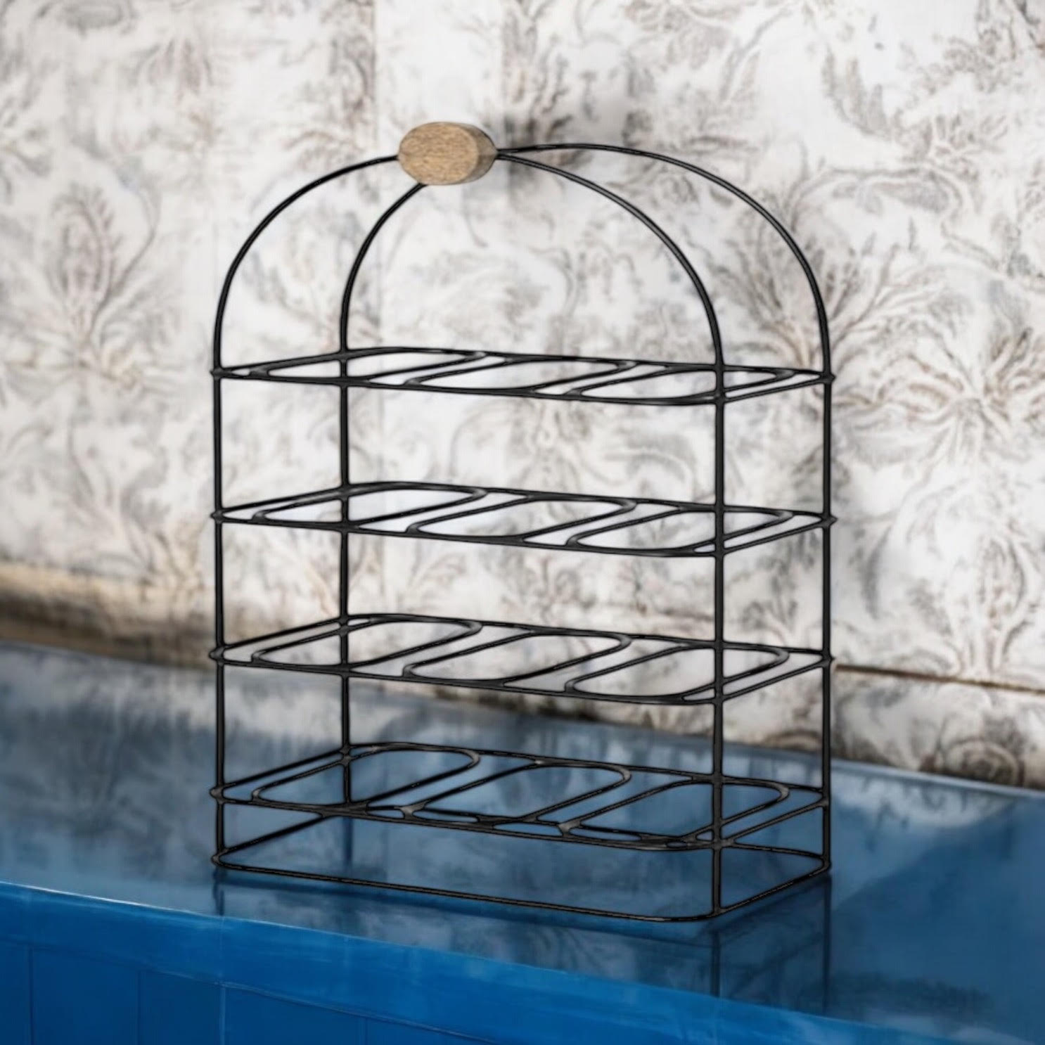 MSL 25 Inch Hand Cast Iron Effect 12 Bottle Wine Rack with Ornate Side Detail