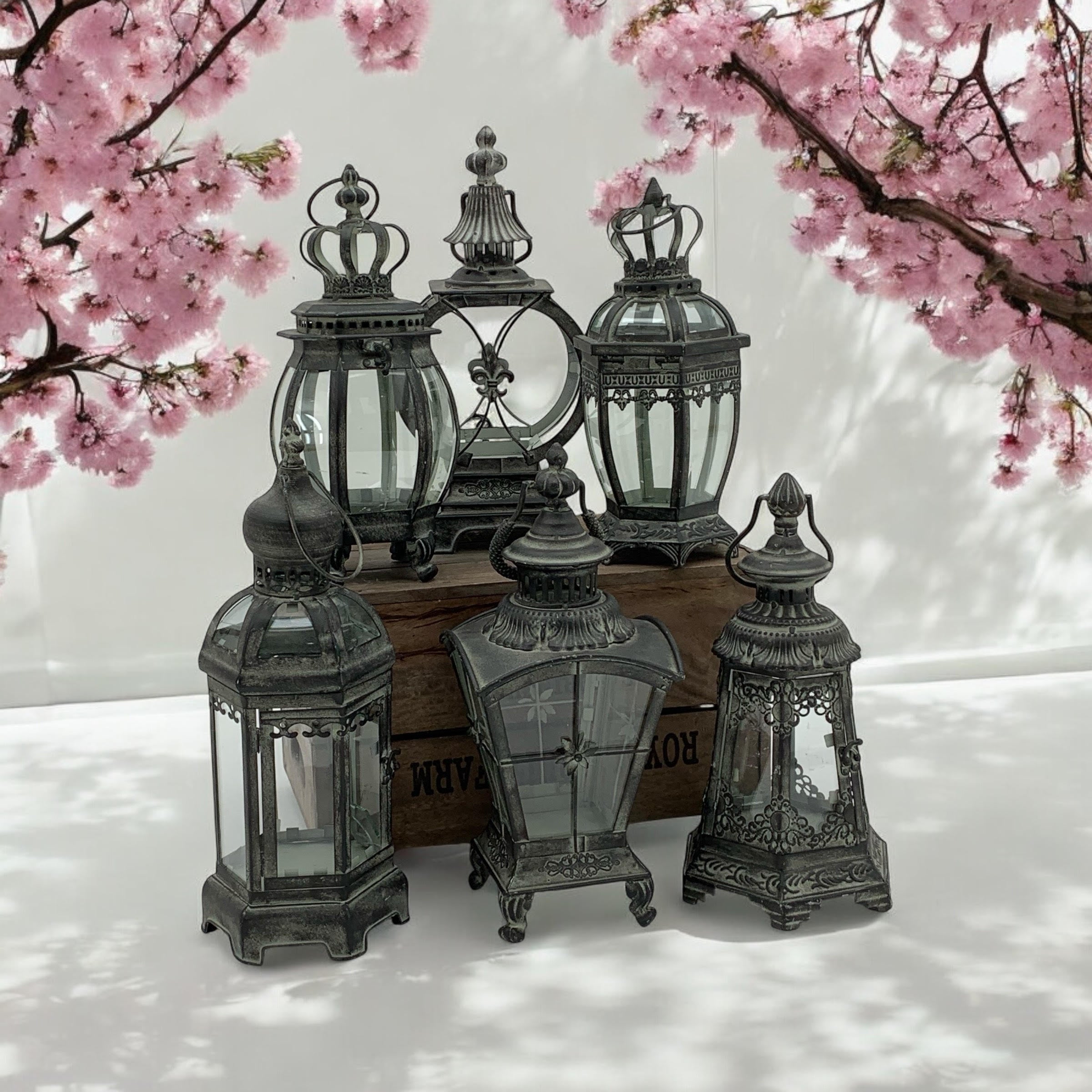 MSL 40cm Bronzed Metal Garden Lanterns Set of 6 Assorted