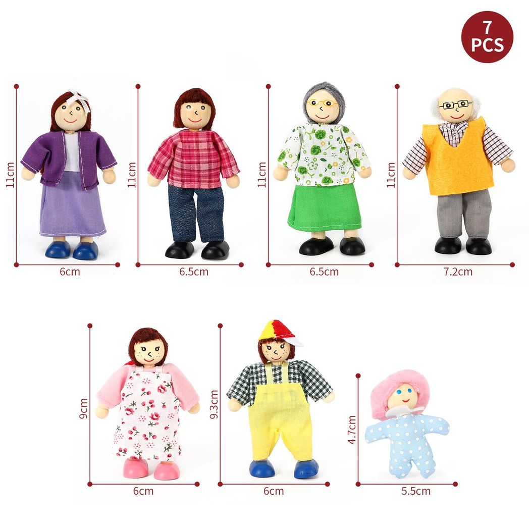 SOKA Happy Family Set 7-Piece Dollhouse Family Figures for Pretend Play