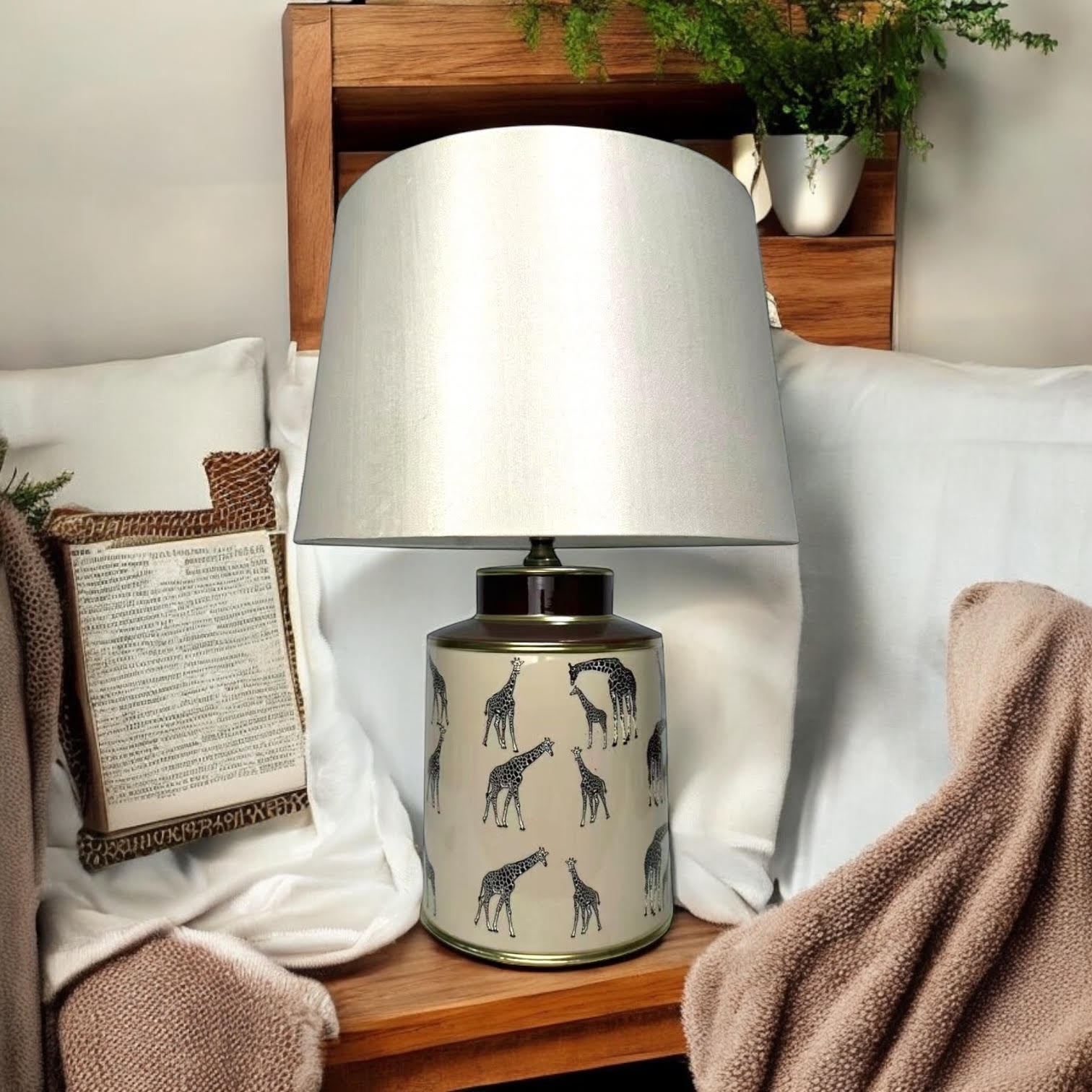 MSL 33cm Traditional Ceramic Table Lamp Base and Shade with Inline Rocker Switch, Double Insulated