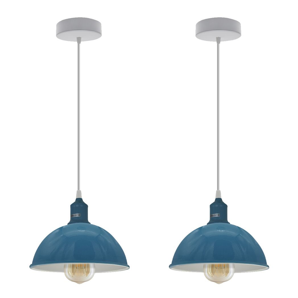 2 Pack Cyan Blue Dome Metal Pendant Lamp Shades, Inner White