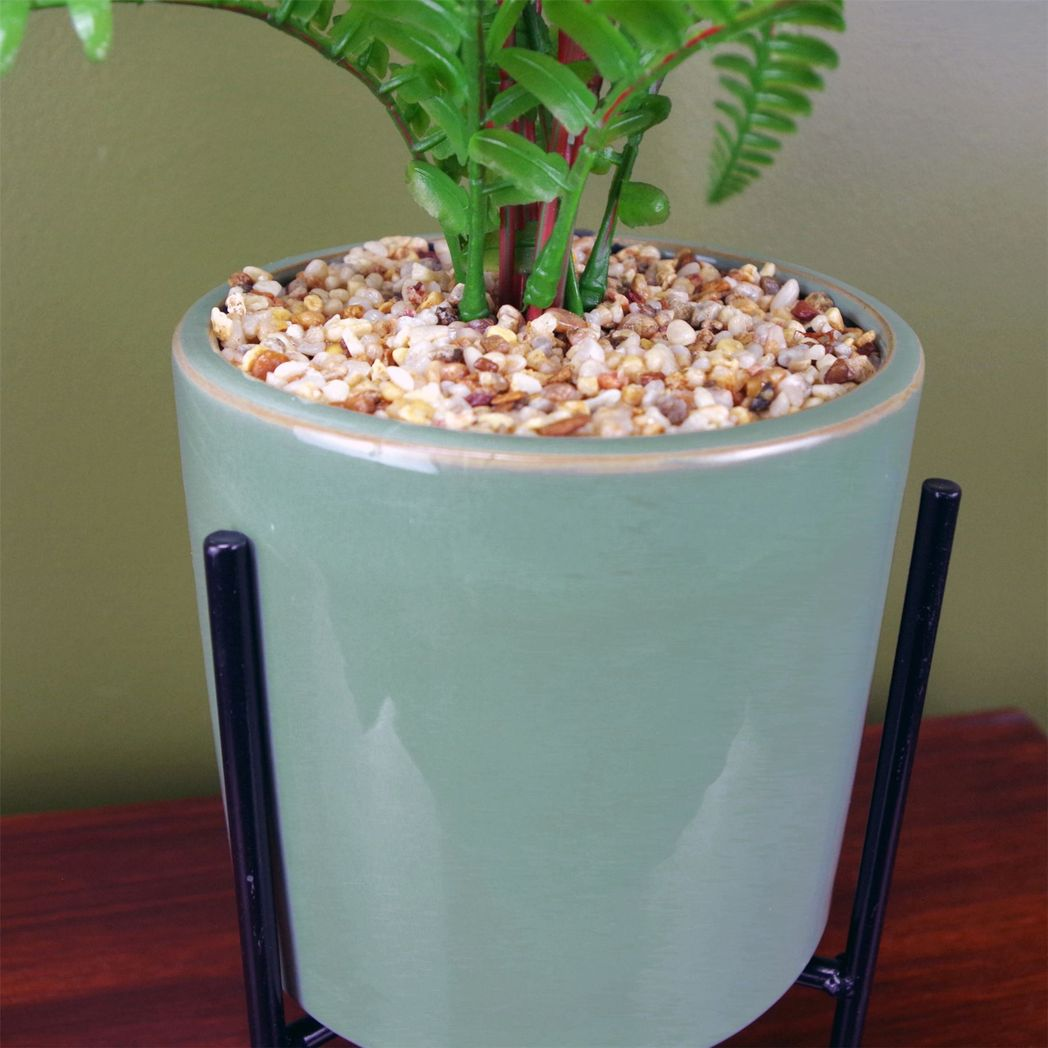 Leaf 40cm Artificial Fern Plant in Ceramic Green Planter with Metal Stand