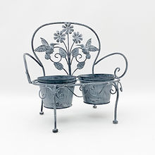 MSL 46cm Stone Grey Metal Double Planter for Indoor or Outdoor Use, Distressed Paint