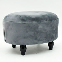 MSL Grey Velvet Oval Footstool