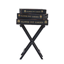 MSL Set of 3 Black Wooden Serving Trays with Foldable Legs