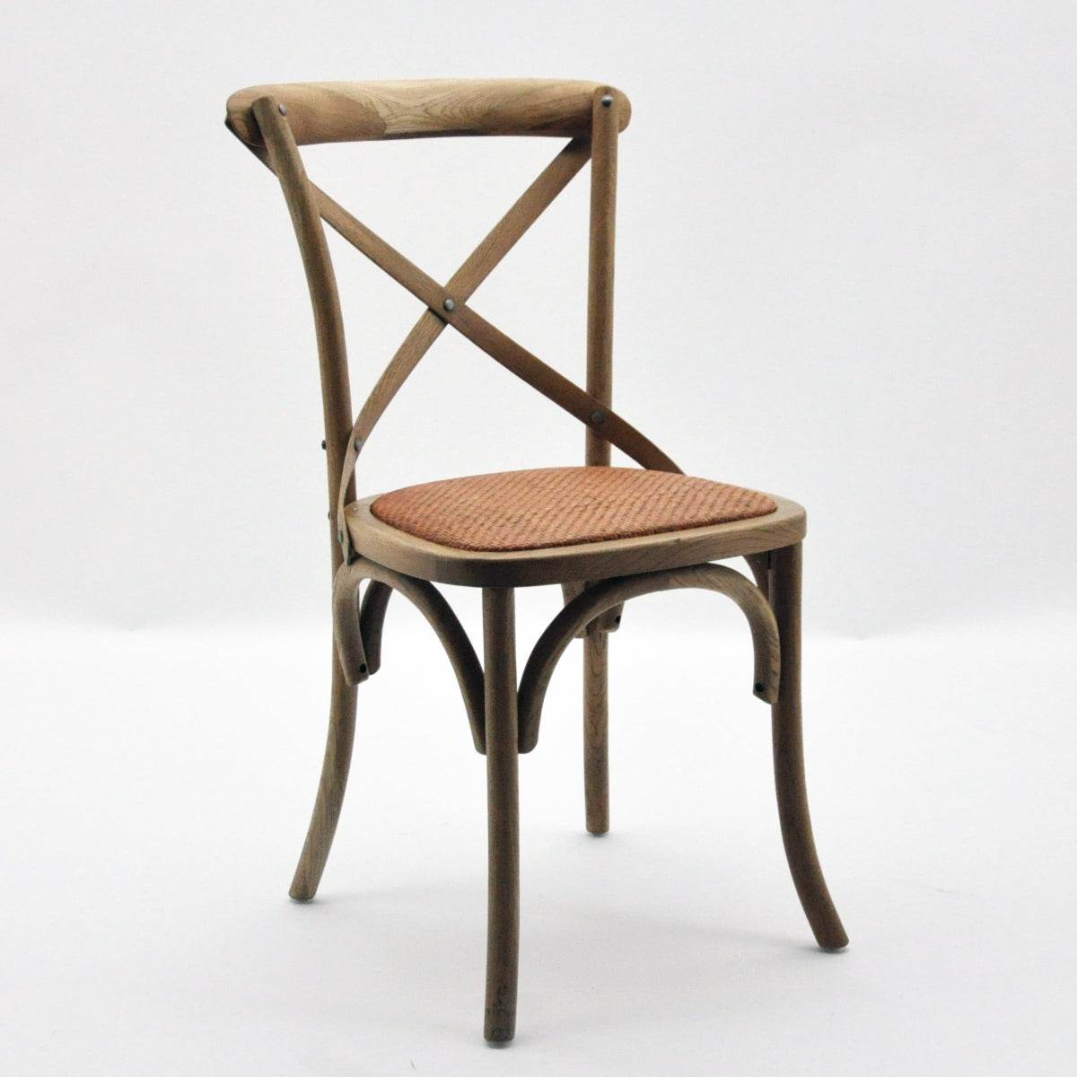 Natural French Cross Back Chair, Elm Wood, Stackable, Indoor Use, 46 x 49 x 88 cm