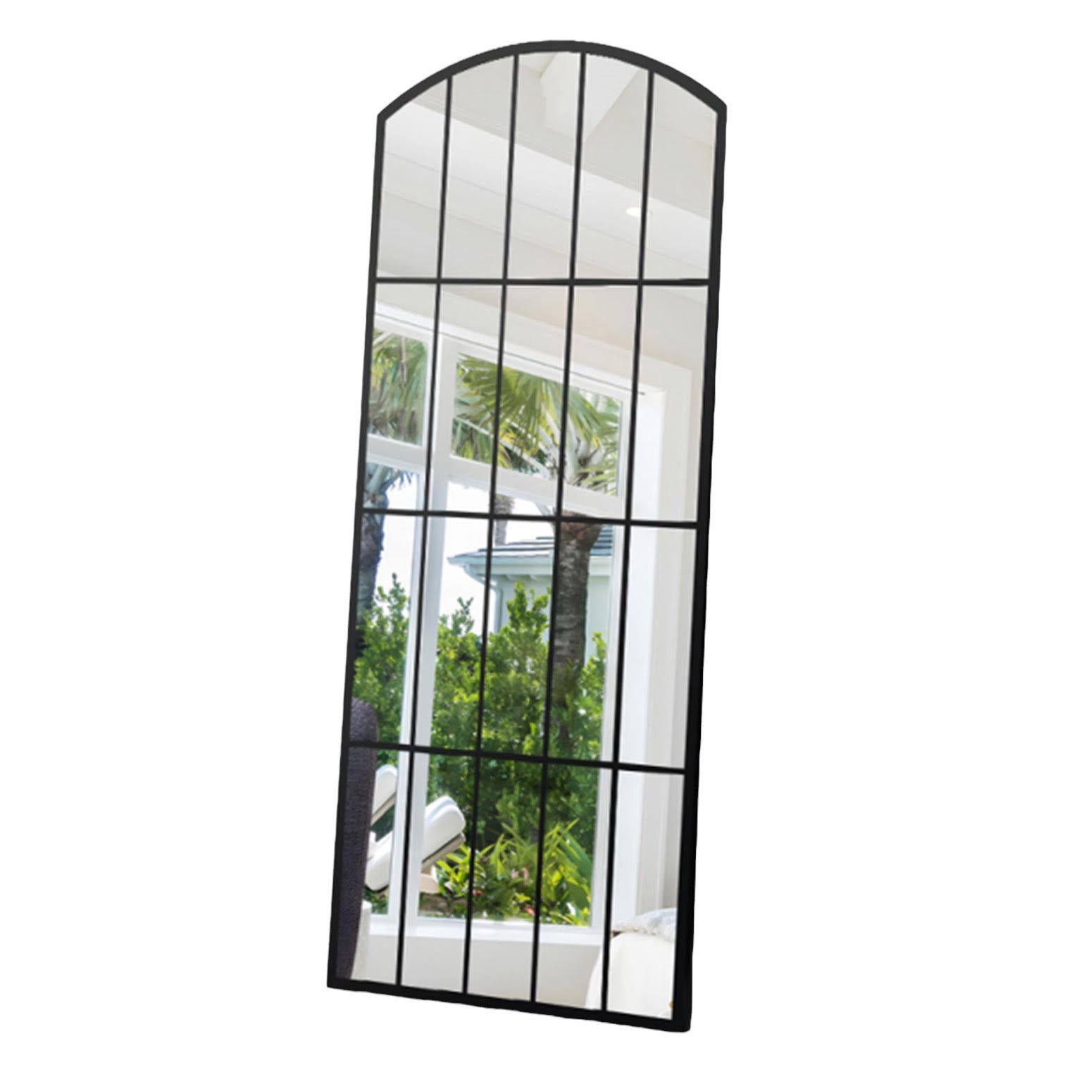 170cm Black Metal Window Wall Mirror with Hanging Hook