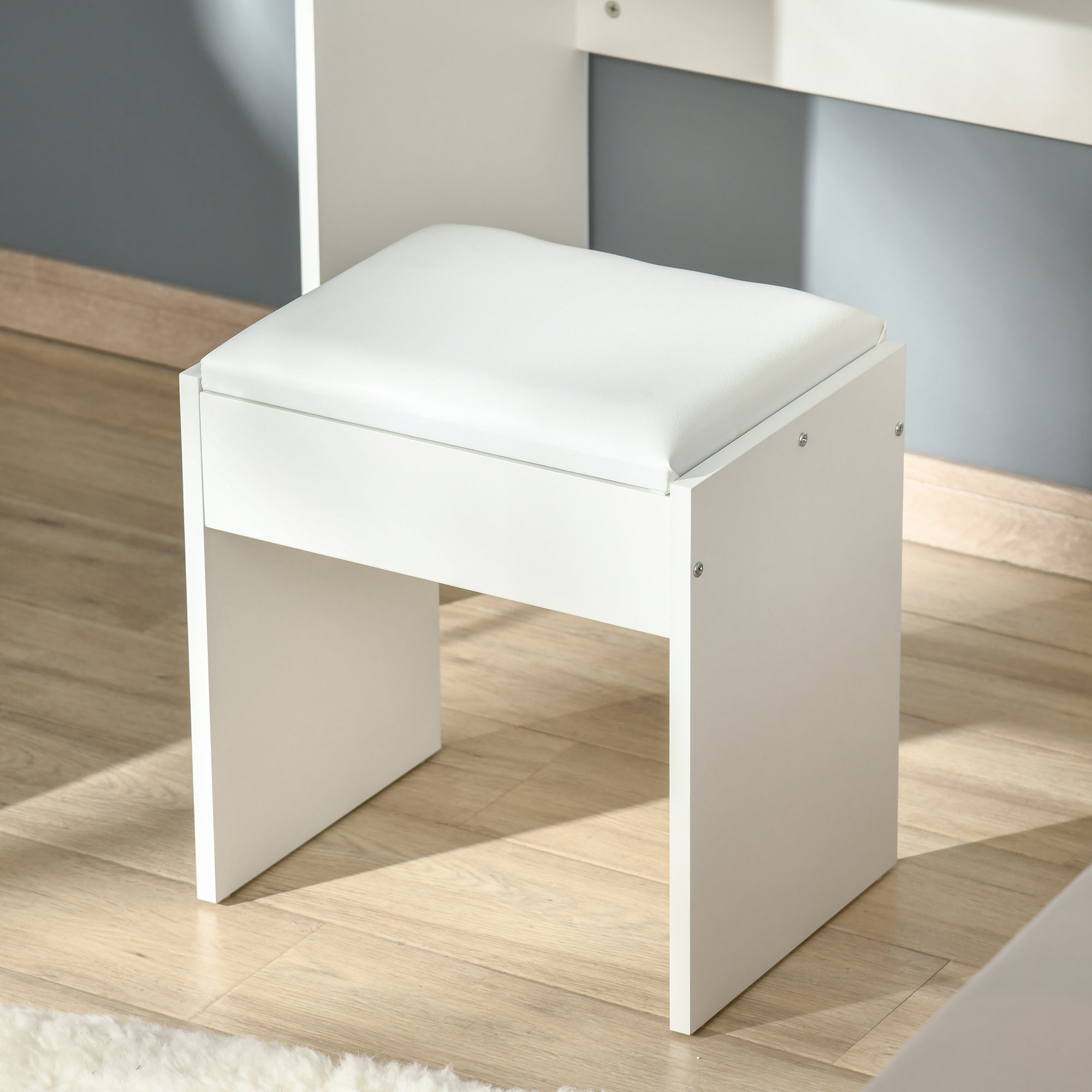 HOMCOM White 2-in-1 Dressing Table and Writing Table with Padded Stool, Flip-Top Mirror, Storage Compartment and Drawer