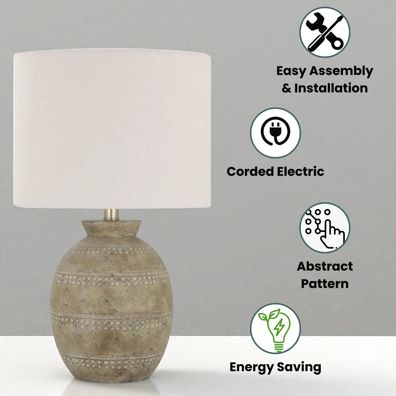 MSL 55cm Ceramic Table Lamp with Shade, Inline Rocker Switch, Double Insulated