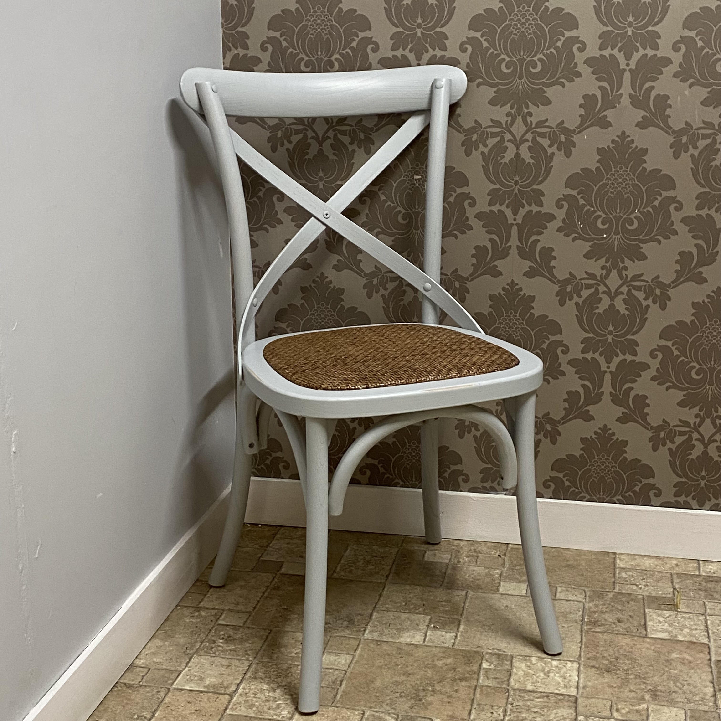 Natural French Cross Back Dining Chair, Stackable, Elm Wood, 46 x 49 x 88 cm