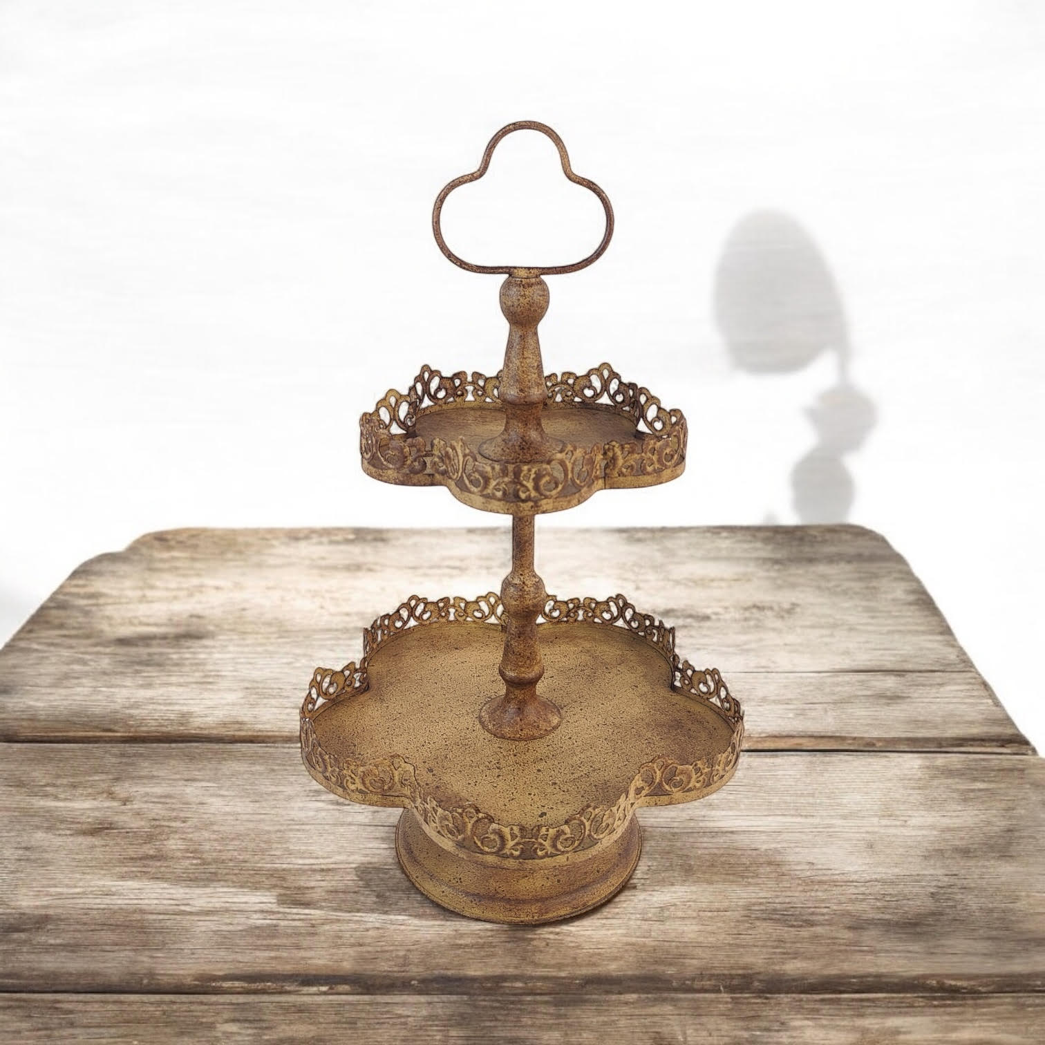 MSL 48cm Rusty Metal 2-Tier Cake Stand, Hand Finished