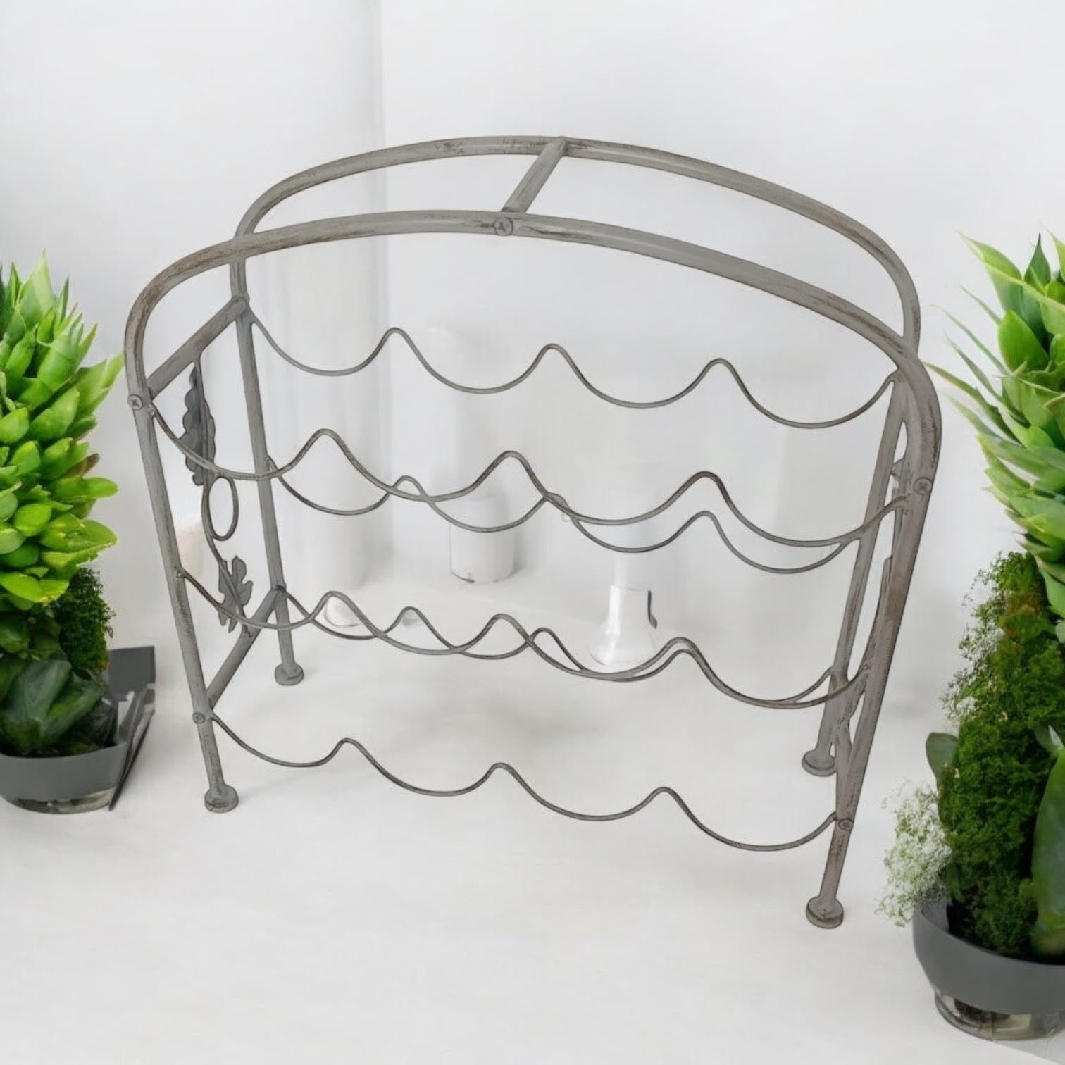 MSL 40cm Cream Cast Iron Effect Wine Rack - 12 Bottle Holder