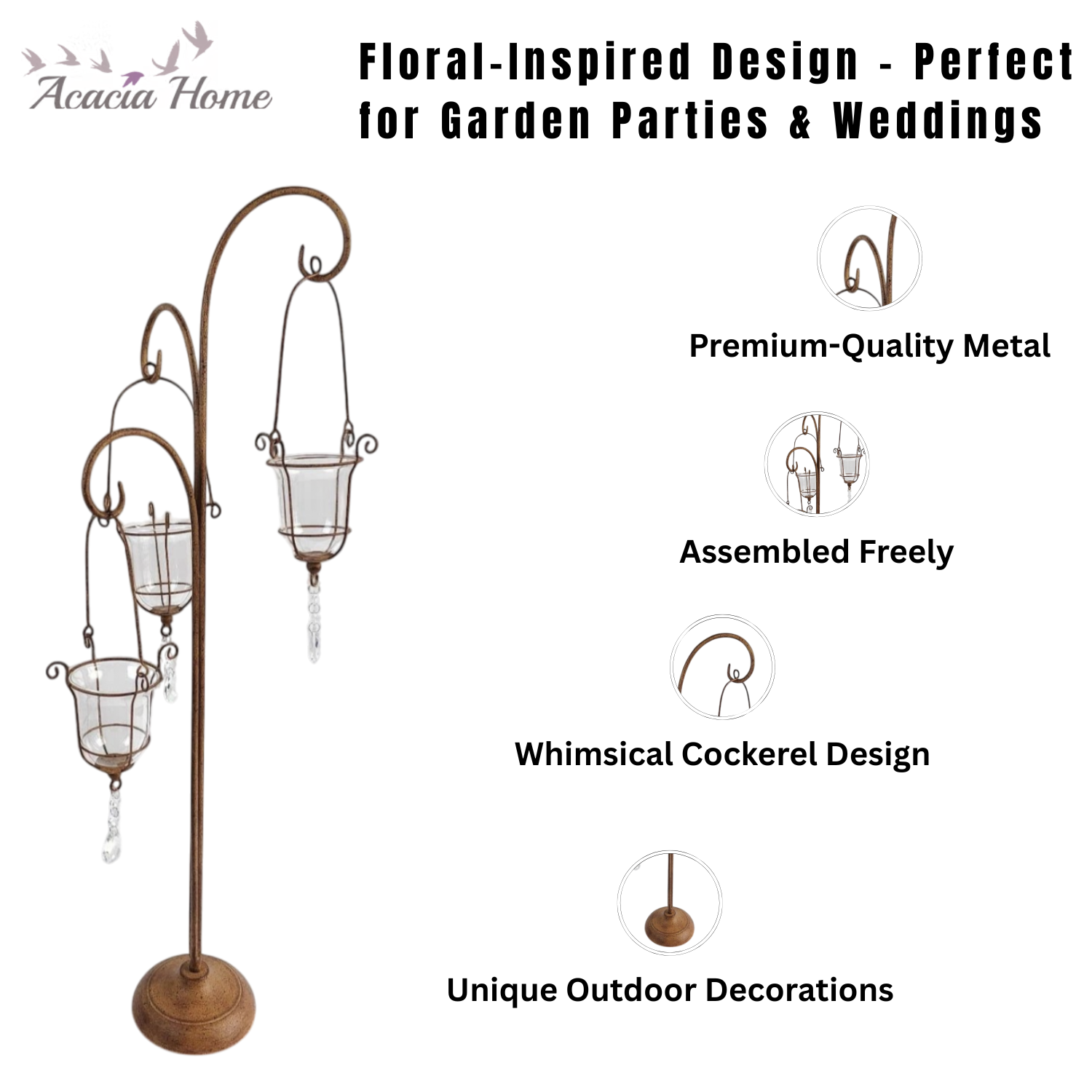 88cm Rusty Metal Candle Holder with Glass, Vintage Style