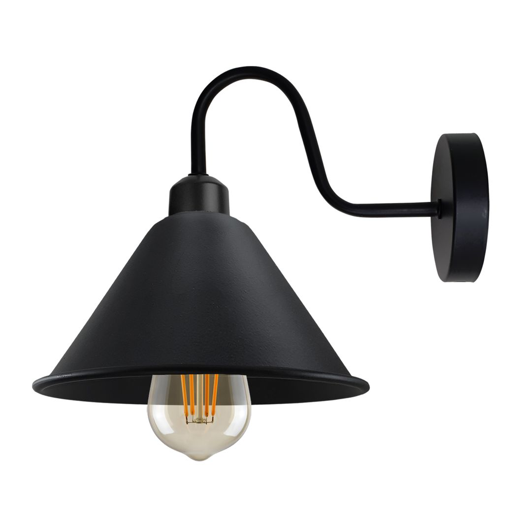 Black Vintage Wall Sconce, E27 Wall Mounted Cone Shade Swan Neck Light