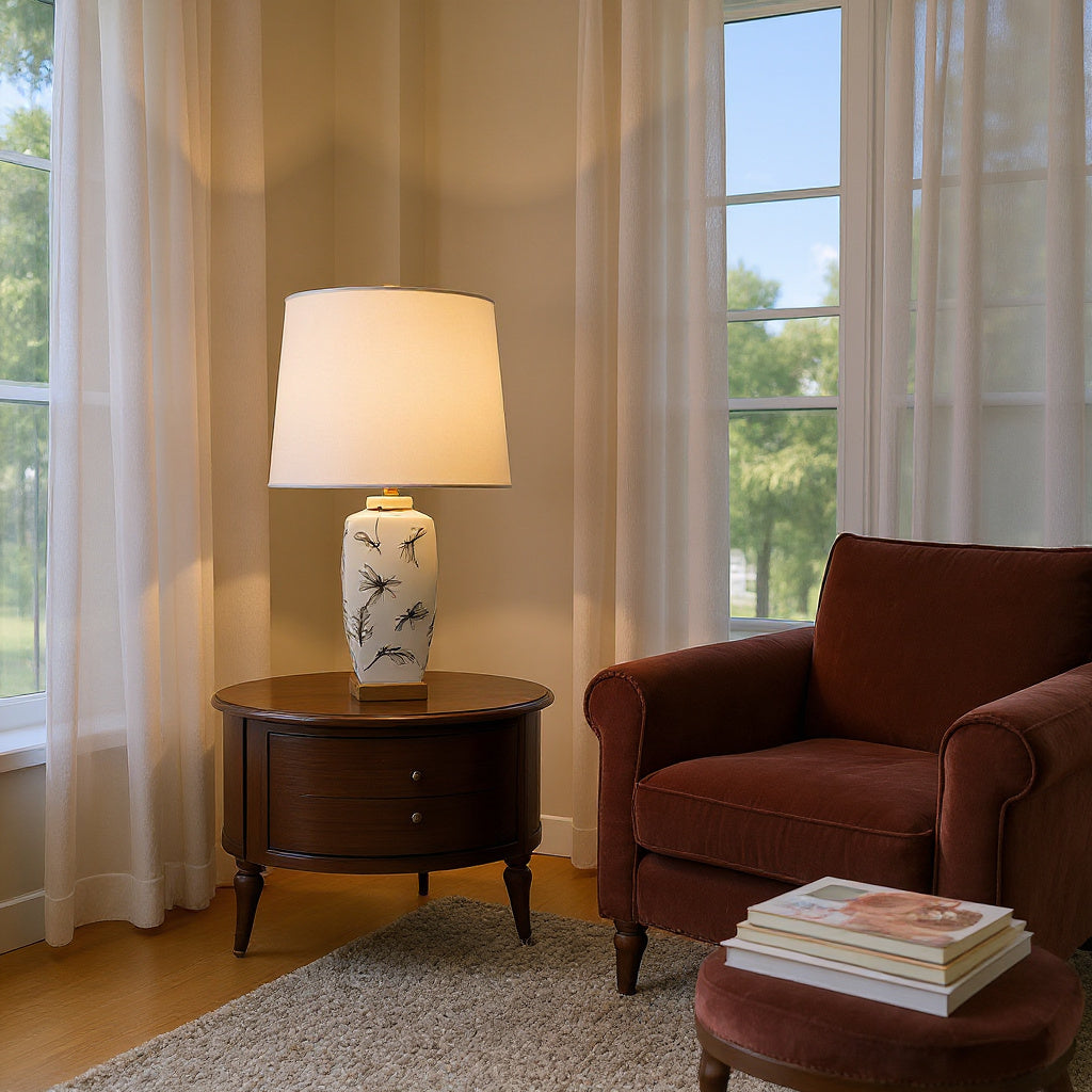 MSL 43cm Traditional Ceramic Table Lamp with Shade, Inline Rocker Switch, Double Insulated