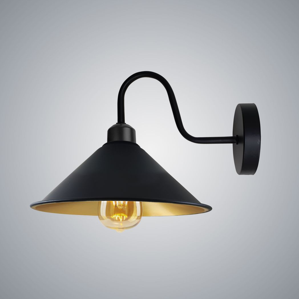 Vintage Black & Gold Wall Sconce, E27 Base, Dimmable Indoor Light