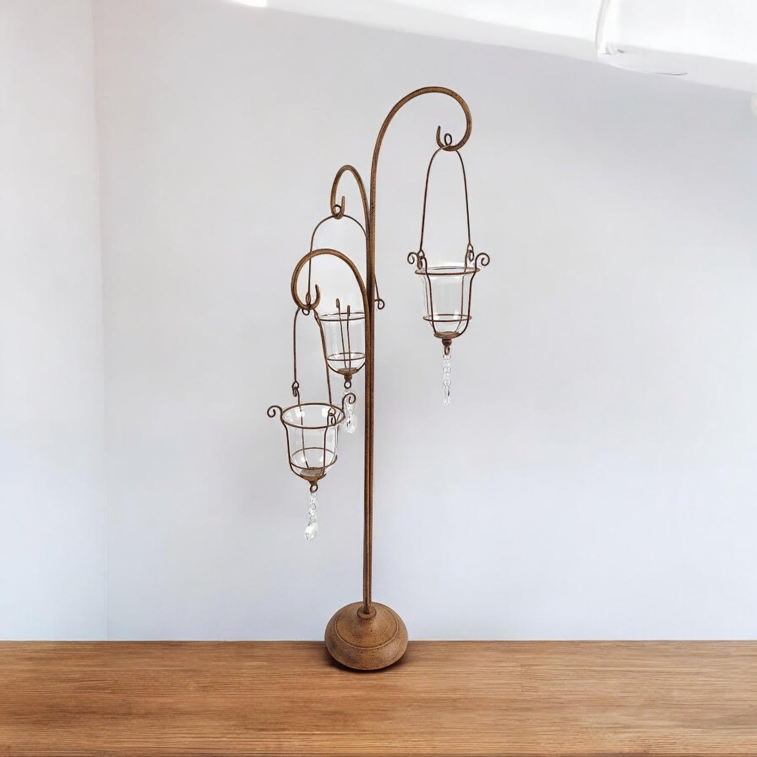 88cm Rusty Metal Candle Holder with Glass, Vintage Style