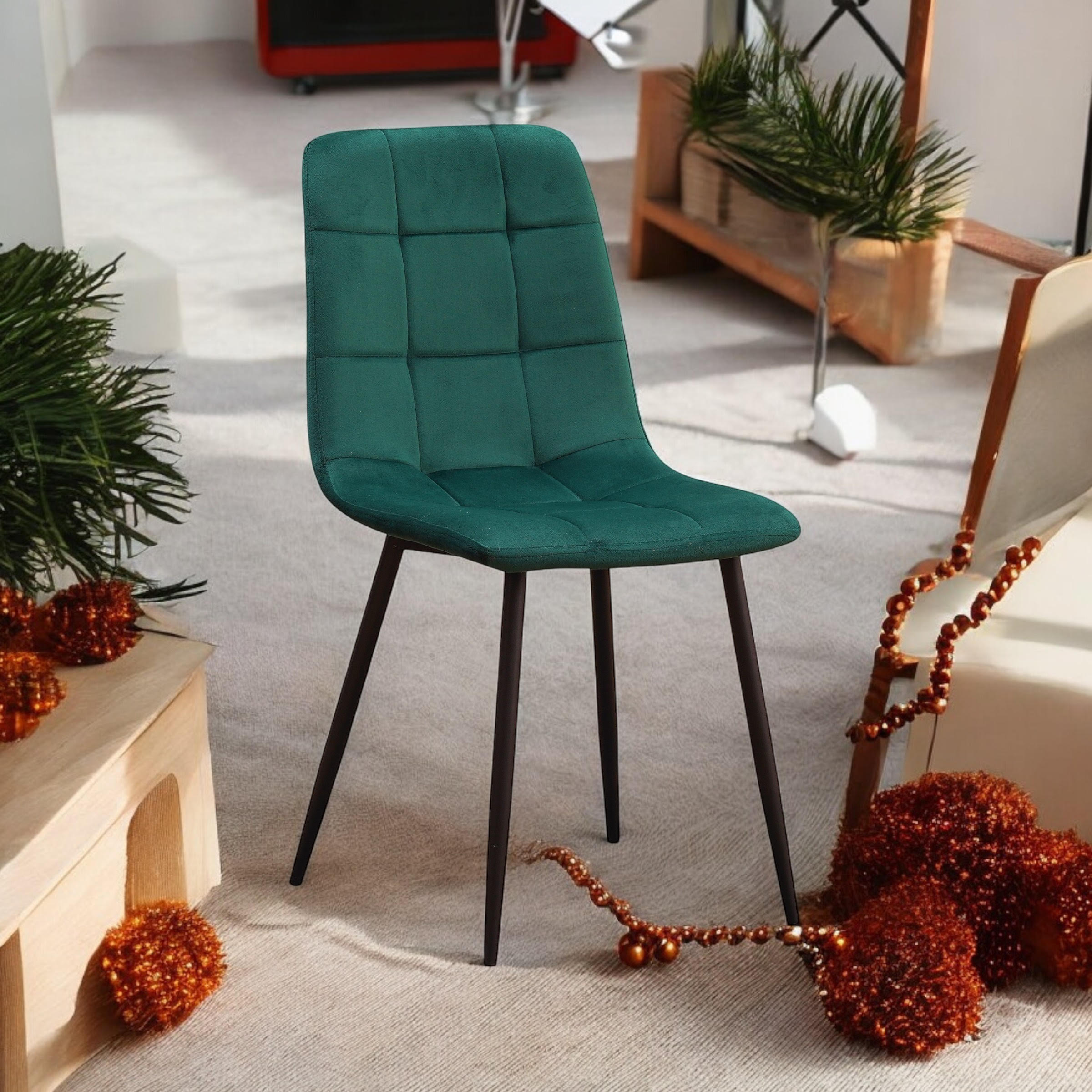 Green Fabric Chair with Black Metal Eiffel-Style Legs