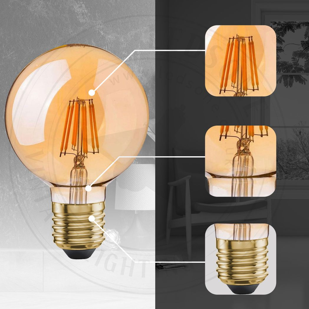 3 Pack of Vintage Globe Edison LED Light Bulb G95 8W, E27 Screw Bulb