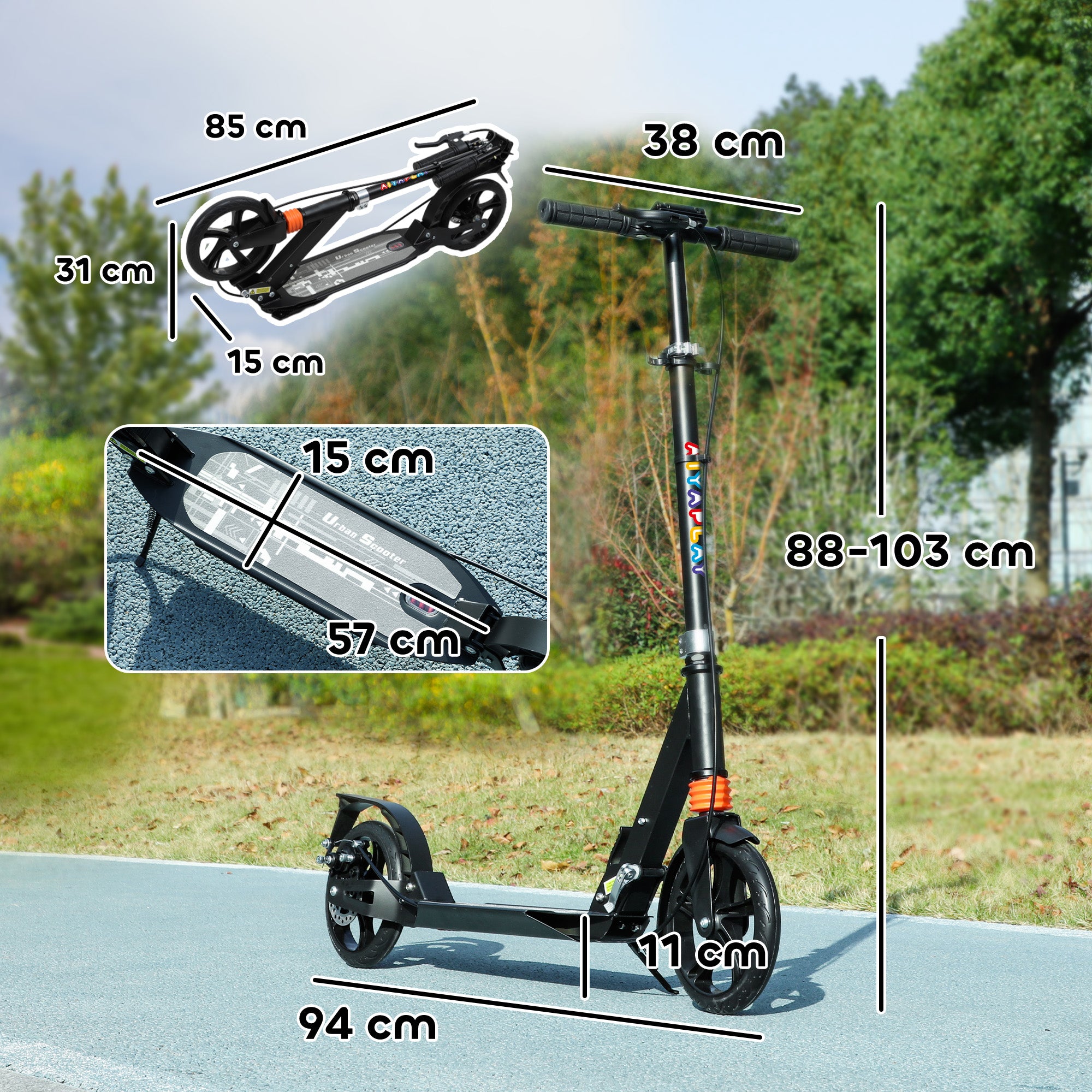AIYAPLAY Kids Foldable Kick Scooter, Adjustable Handlebar, Black