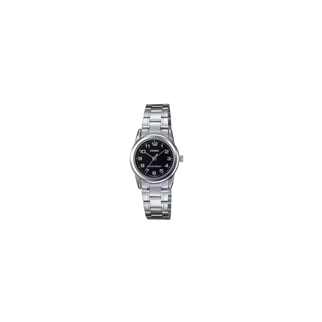 Casio Women's Analogue Easy Reader Black Dial Stainless Steel Watch