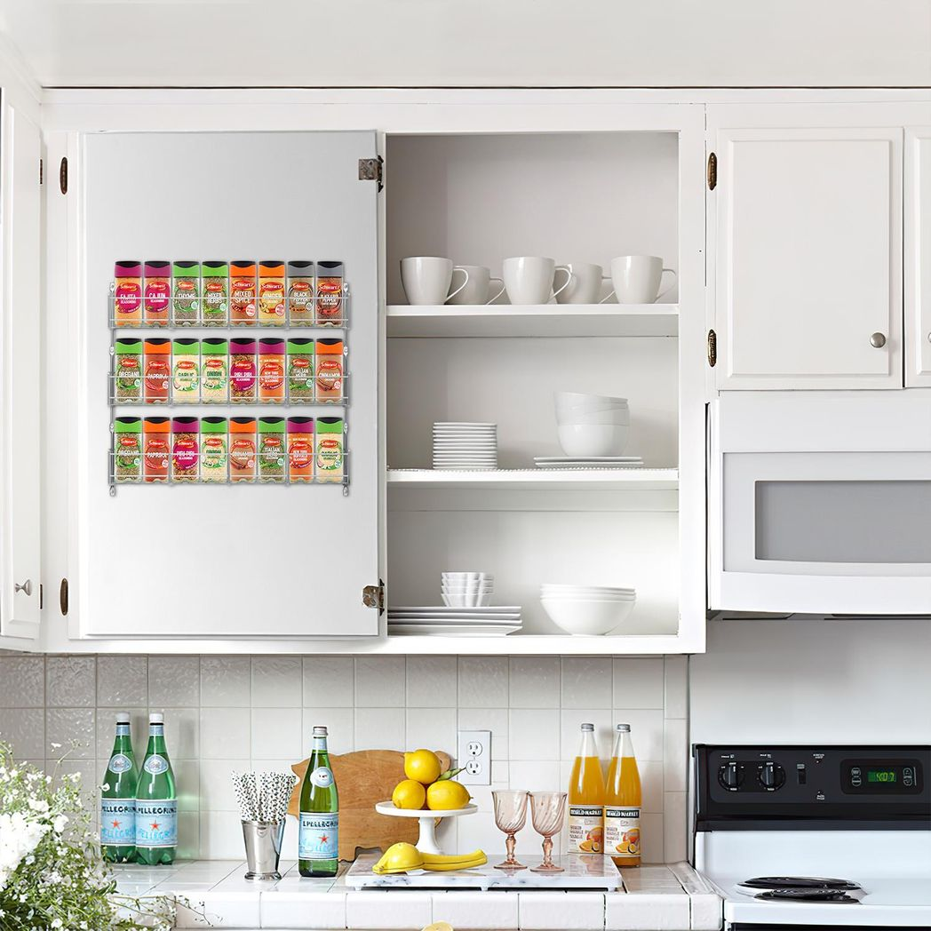 Vinsani 3 Tier Chrome Herb and Spice Rack Organiser, Wall or Cupboard Door Mount, Holds Up to 24 Spice Jars