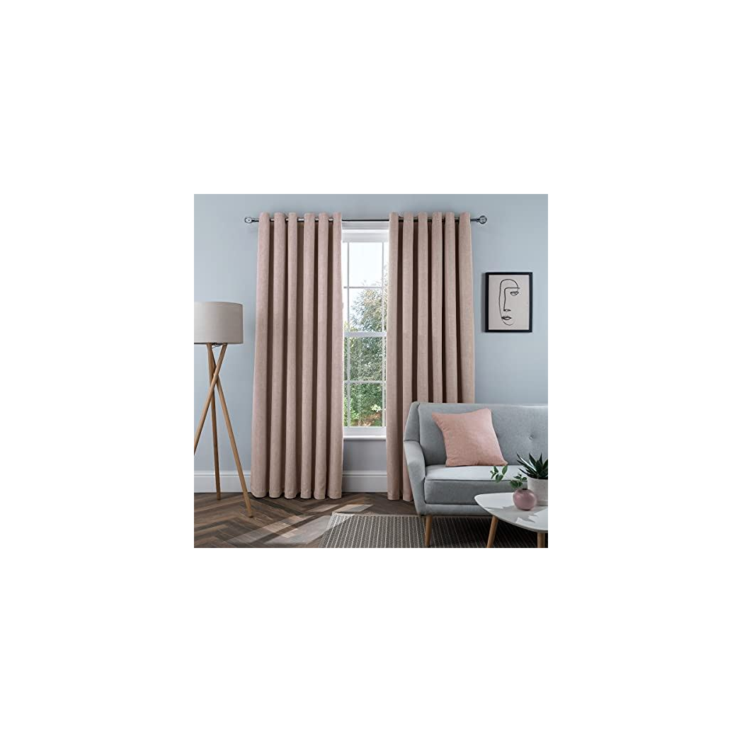 Sleepdown Linen Look Blackout Eyelet Curtains Blush Set of 2
