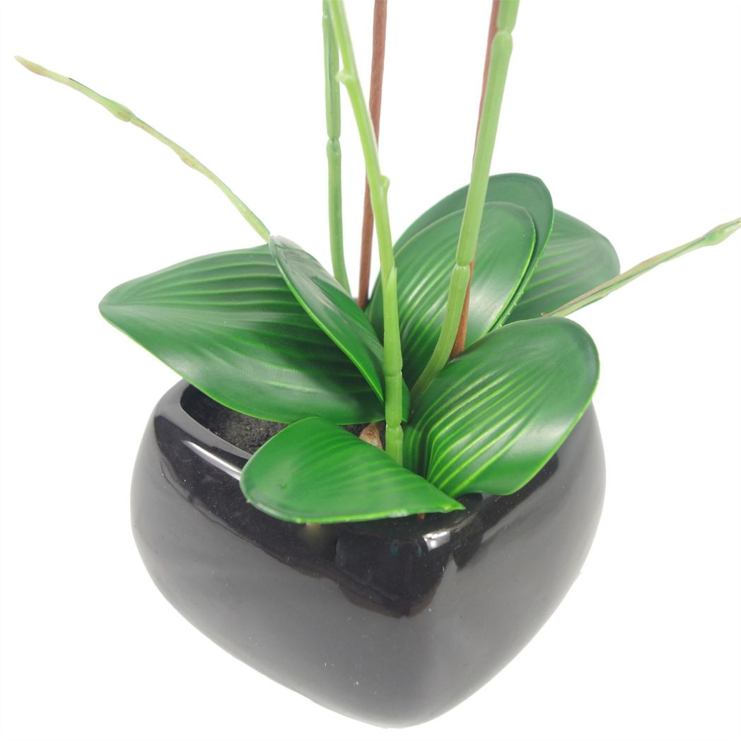 Leaf Design UK 70cm Artificial Orchid Light Pink in Black Ceramic Planter