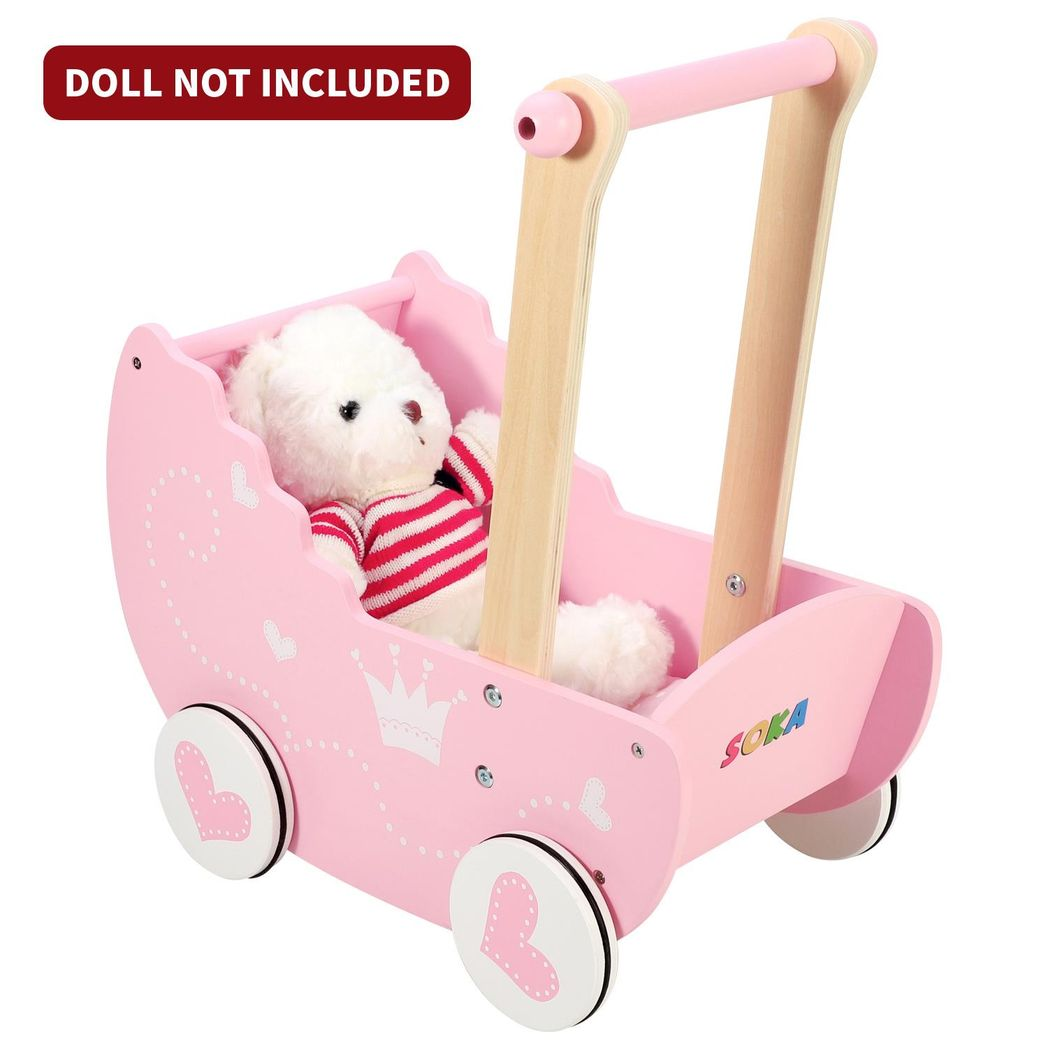 SOKA Pink Princess Doll's Pram with Bedding