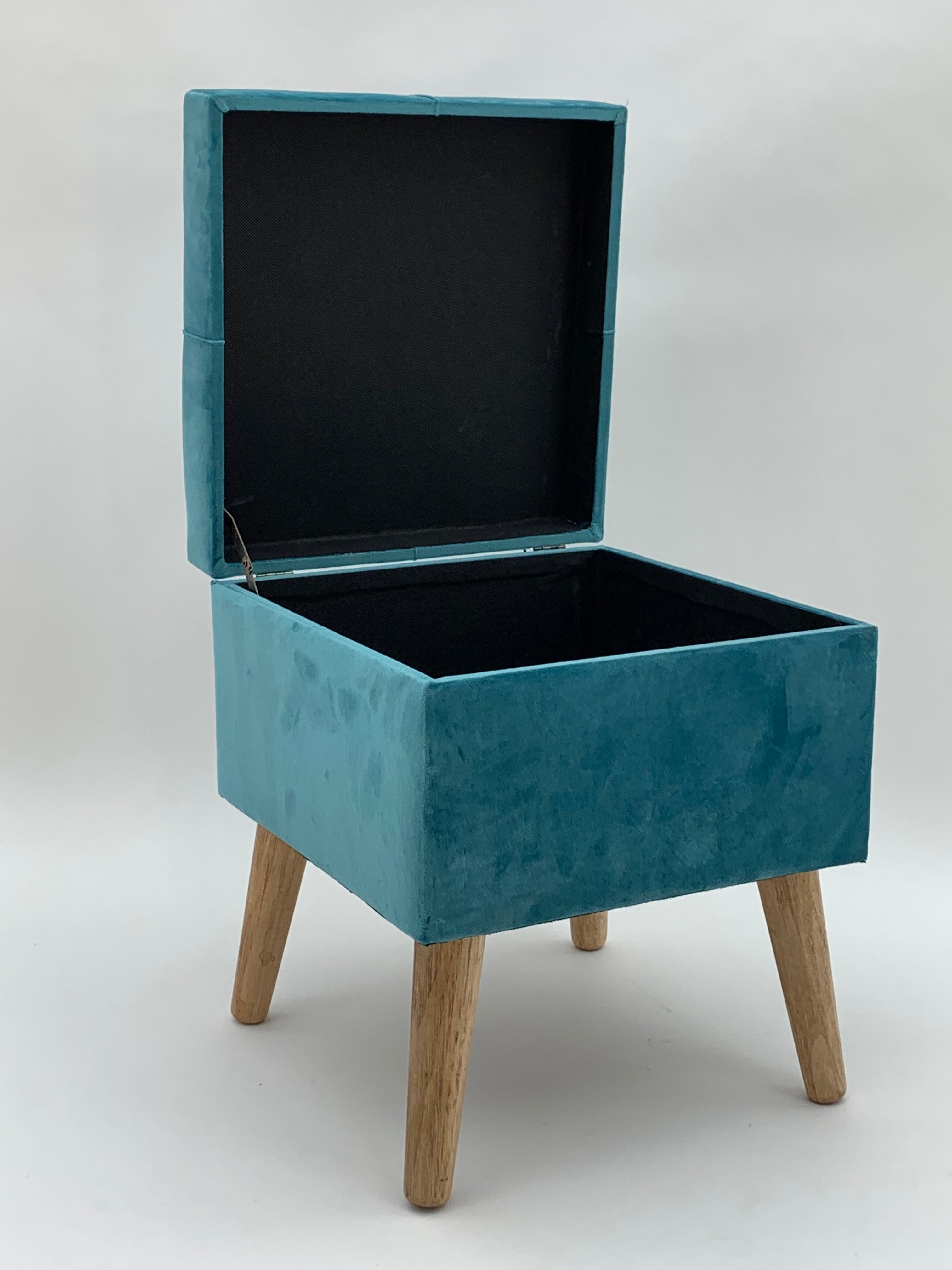 Blue Wooden Trunk Footstool Ottoman with Storage, Square, L33 x W33 x H42 cm