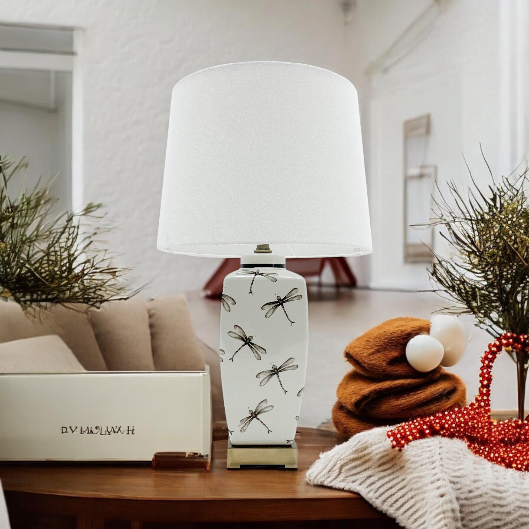 MSL 43cm Traditional Ceramic Table Lamp with Shade, Inline Rocker Switch, Double Insulated