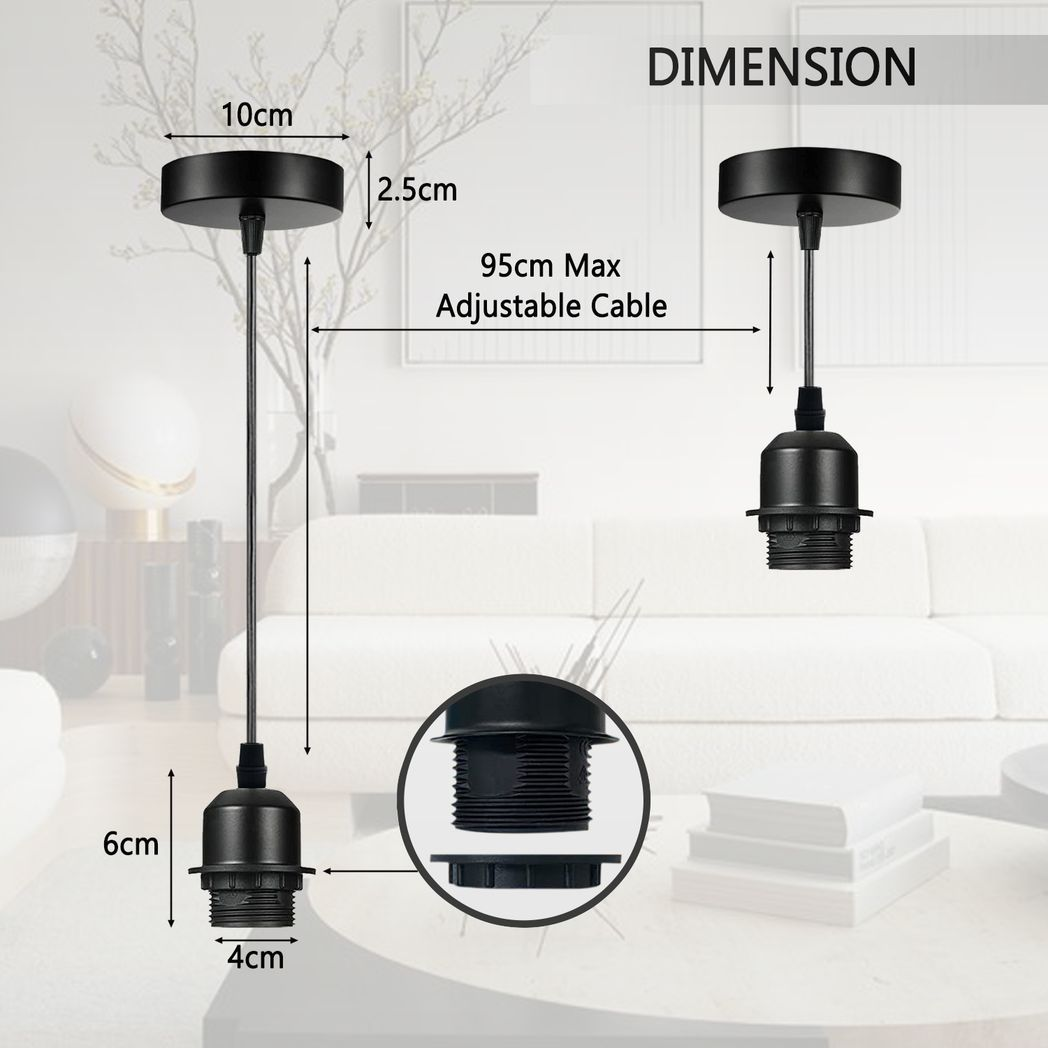 5 Pack Vintage E27 Pendant Light Holder Set, 95cm Adjustable Cable
