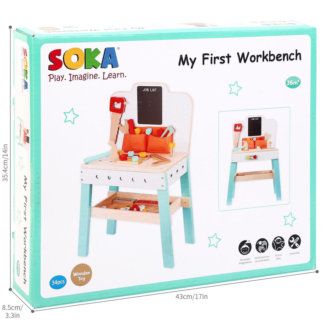 SOKA My First Wooden Workbench Pretend Play Toy for Kids