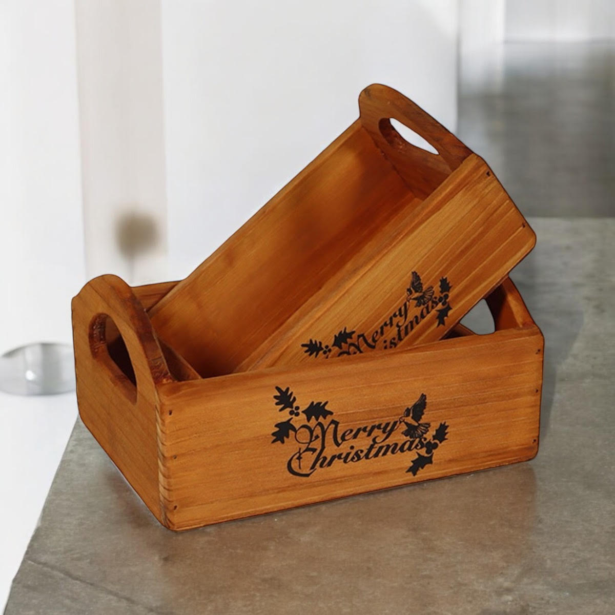 MSL Set of 2 Hand Finished Wooden Christmas Boxes