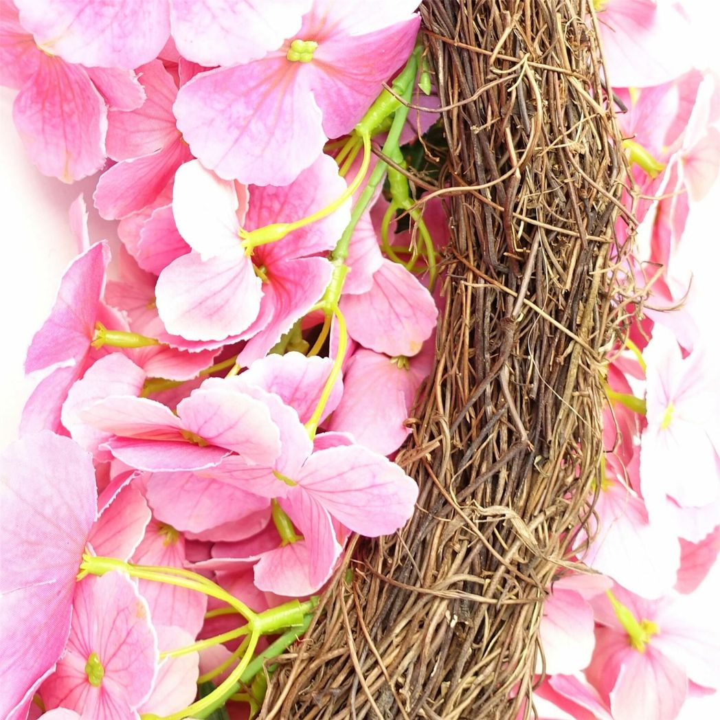 Leaf 40cm Artificial Pink Blossom Wreath with Natural Woven Base