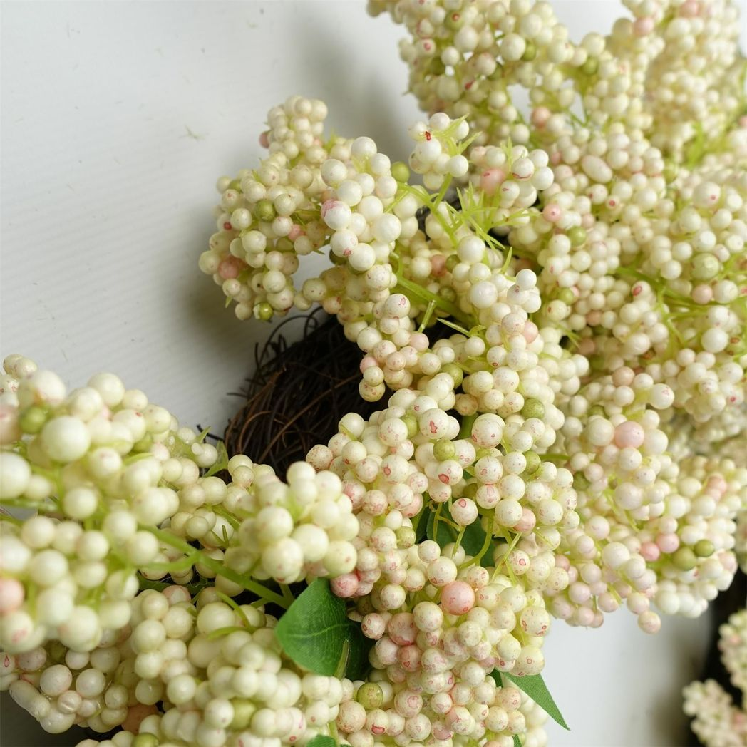 Leaf 55cm Artificial Hanging White Berries Wreath