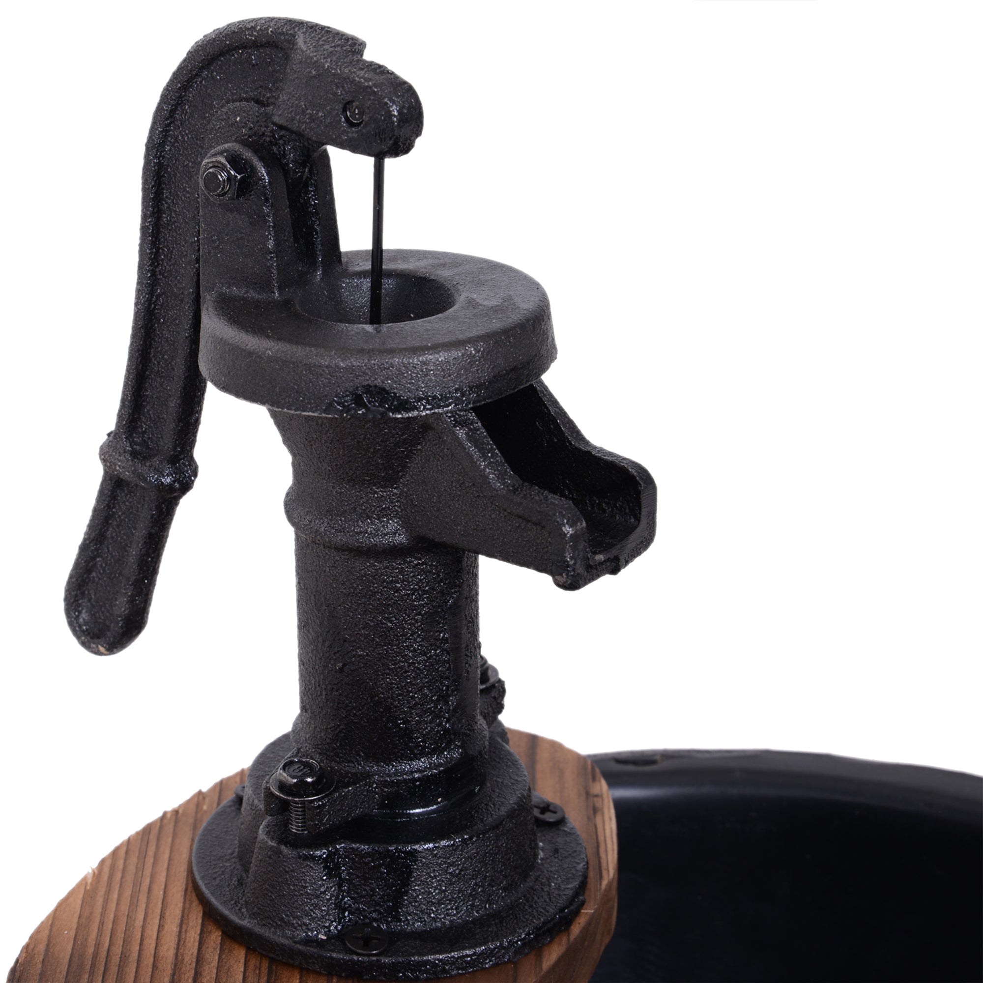 Outsunny Retro Wood Barrel Water Pump Garden Fountain with Adjustable Flow