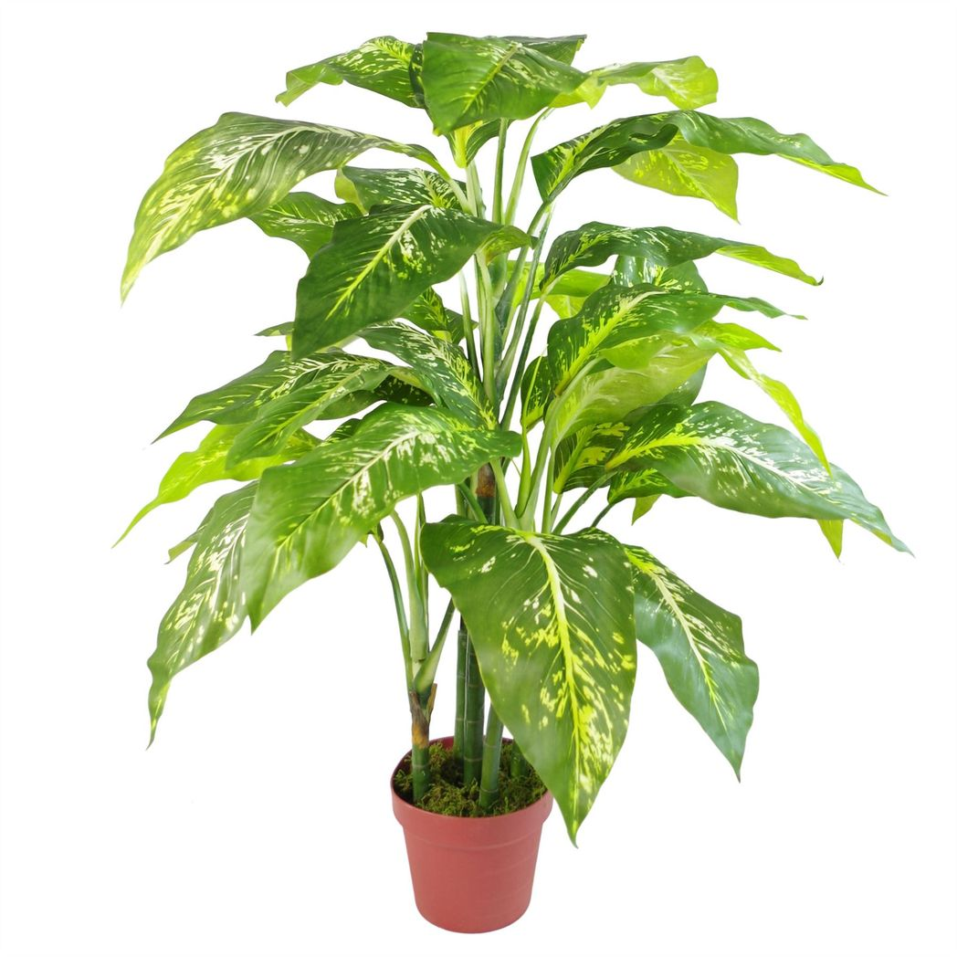 Leaf 100cm Large Fox's Aglaonema (Spotted Evergreen) Artificial Tree with Gold Metal Planter