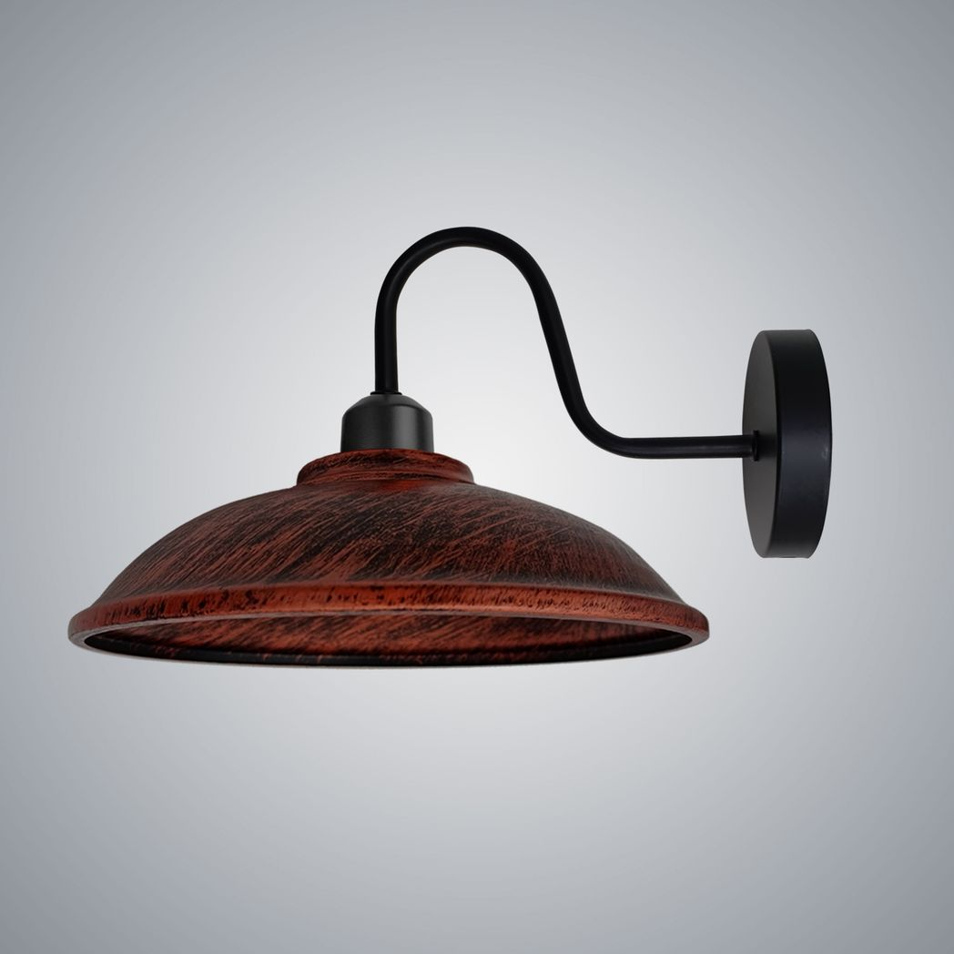 Vintage Wall Sconce, E27 Dimmable Hemisphere Shade, Swan Neck