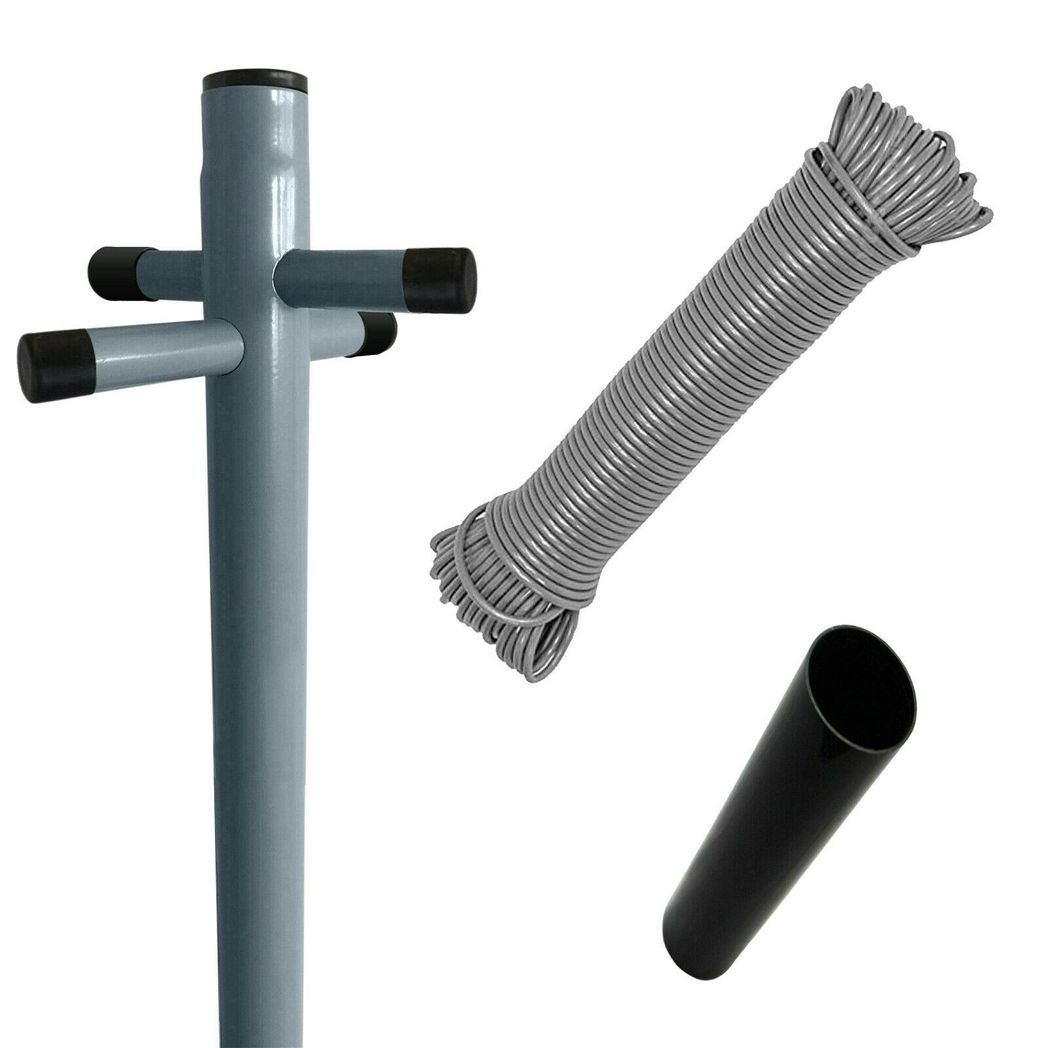 2-Piece Heavy Duty Clothes Post Washing Line with Socket, 2.4m Overall Height, Powder Coated Steel, 38mm x 1.0mm Thickness, Grey and Black