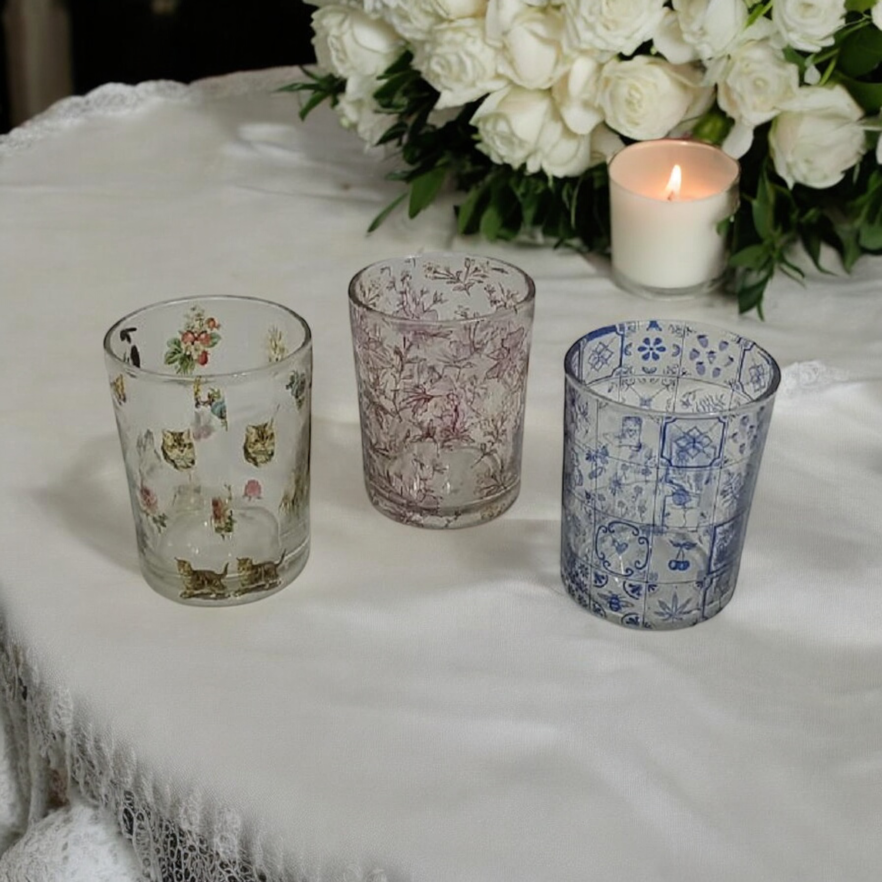 MSL 10cm Textured Lustre Glass Votive Holder, Set of 3