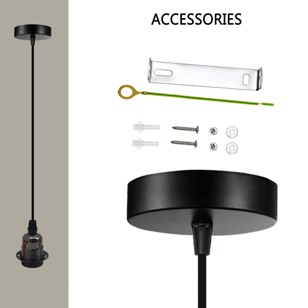 Vintage Industrial Black Pendant Light Fitting, lampshade Holder Fitting  Set with 2m Cable.