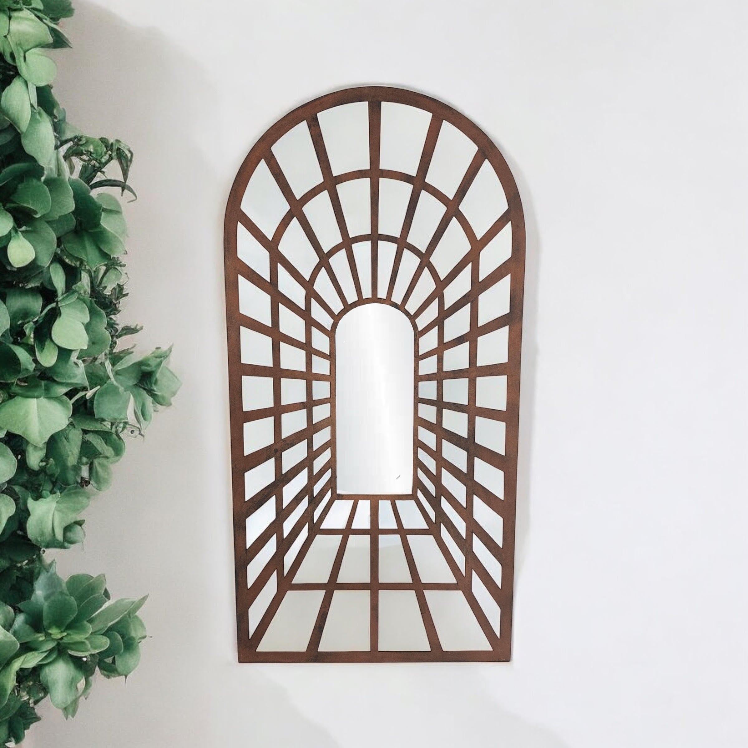 120cm Metal Window Wall Mirror, Indoor/Outdoor Decorative Garden Mirror with Hanging Hook