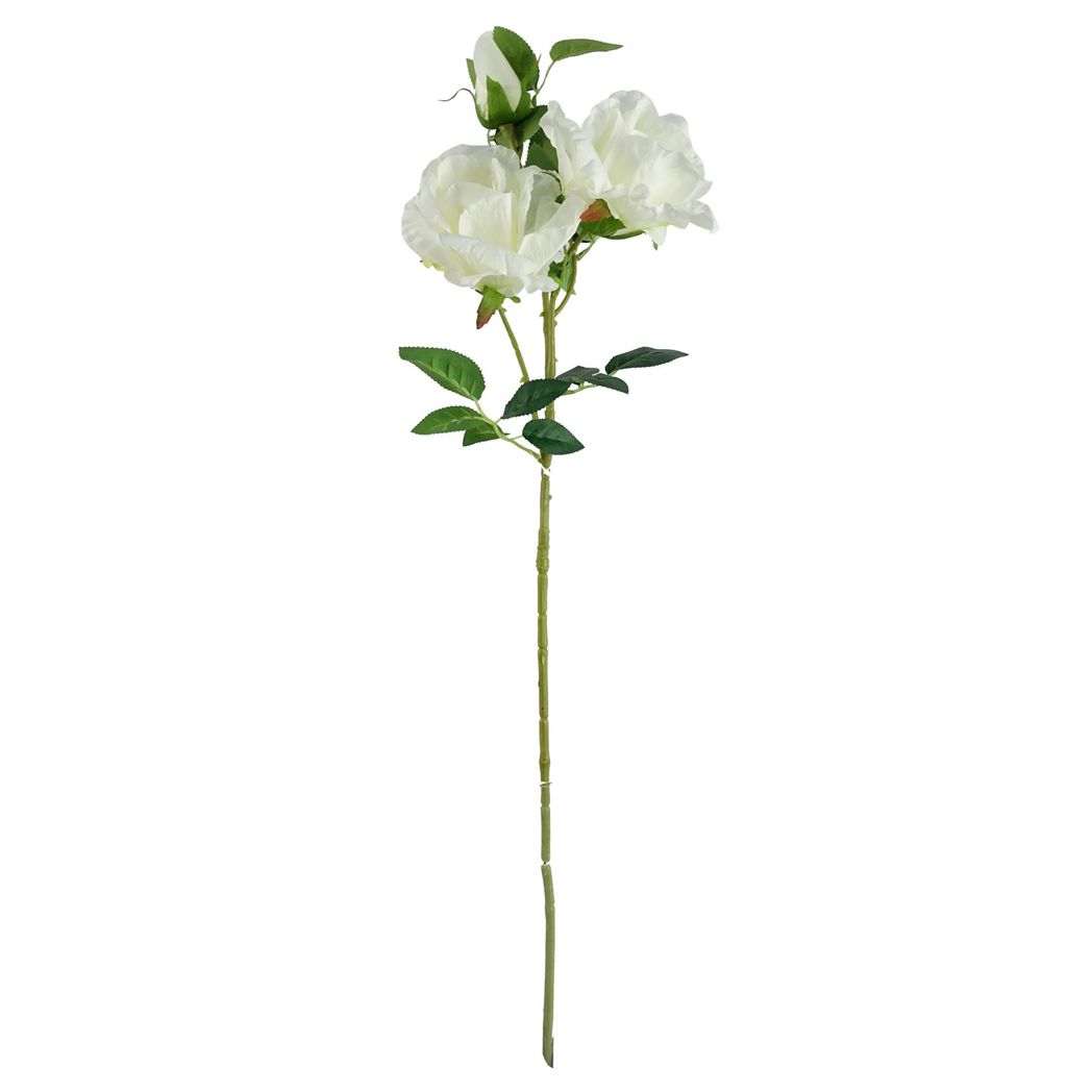 Leaf Pack of 6 Artificial Off-White Rose Stems 80cm, 18 Silk Flowers