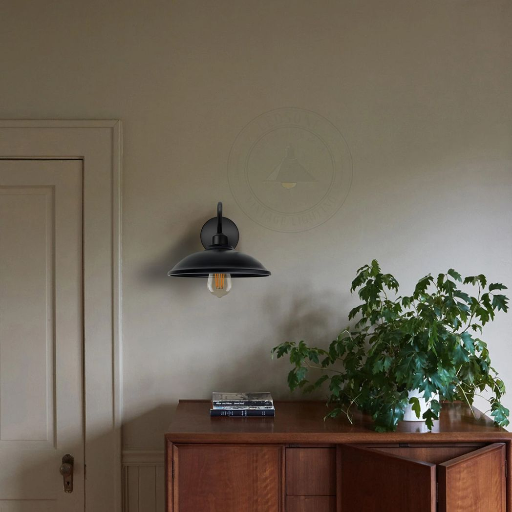 Black Vintage Wall Sconce, E27 Base, Hemisphere Shade, Indoor