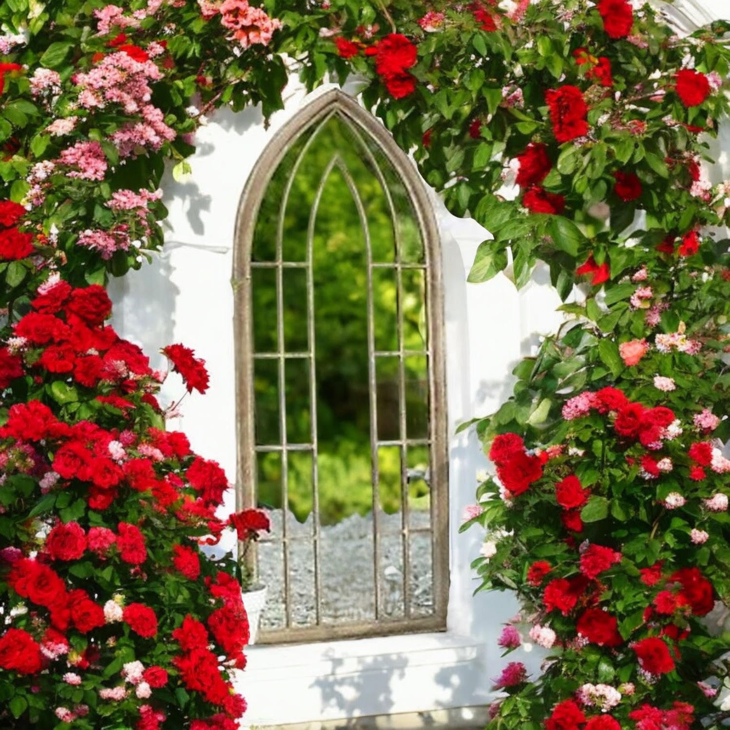 116cm Metal Window Wall Mirror, Indoor or Outdoor Decorative Garden Mirror with Hanging Hook