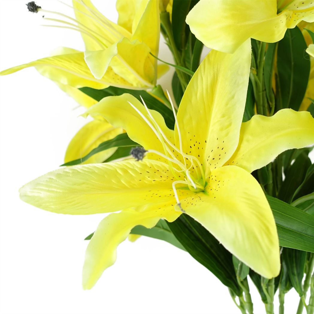 Leaf Pack of 6 Yellow Artificial Lily Stems 100cm, 18 Flowers