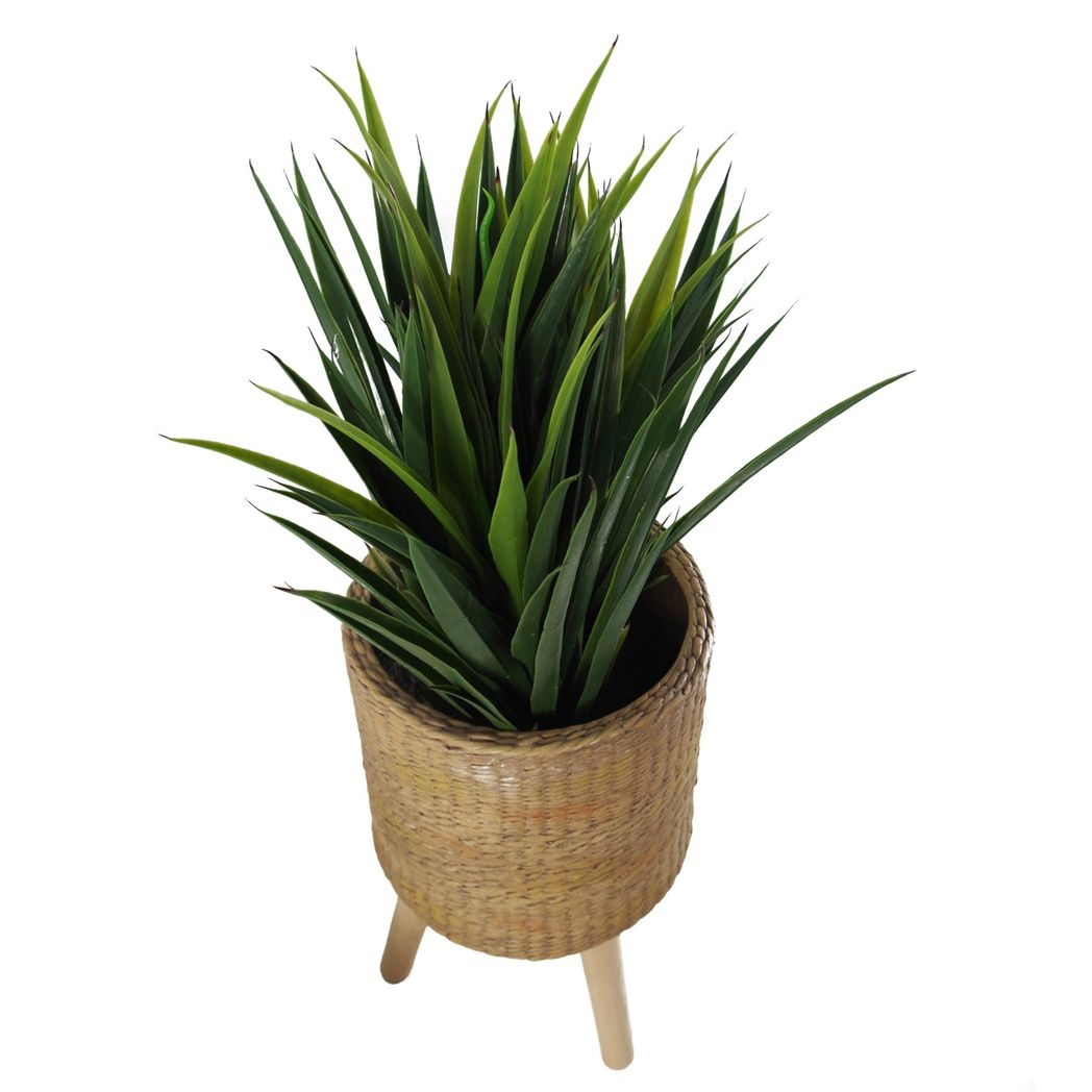 Leaf 54cm x 30cm Rattan Effect Fibreglass Composite Large Planter with Wooden Legs