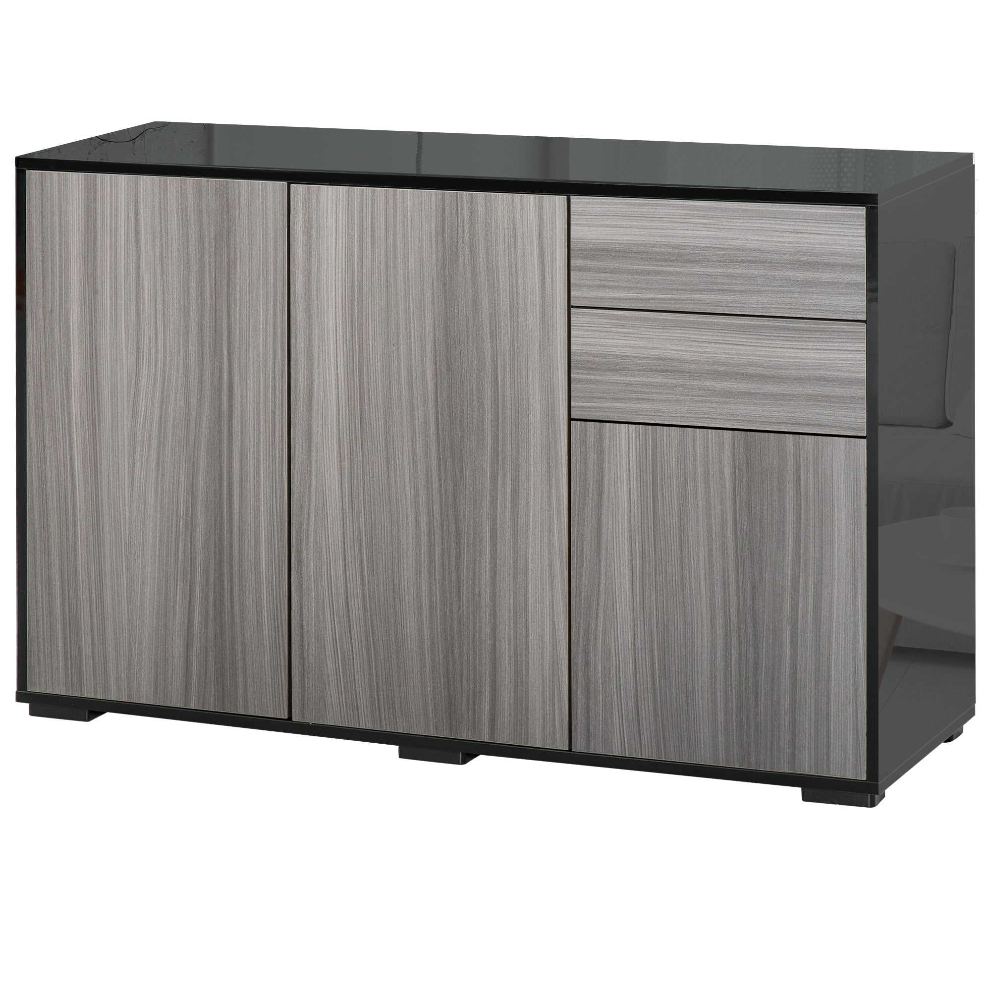 Side Cabinet with 2 Doors and 2 Drawers, Freestanding Home Office Storage Cabinet, Grey Black