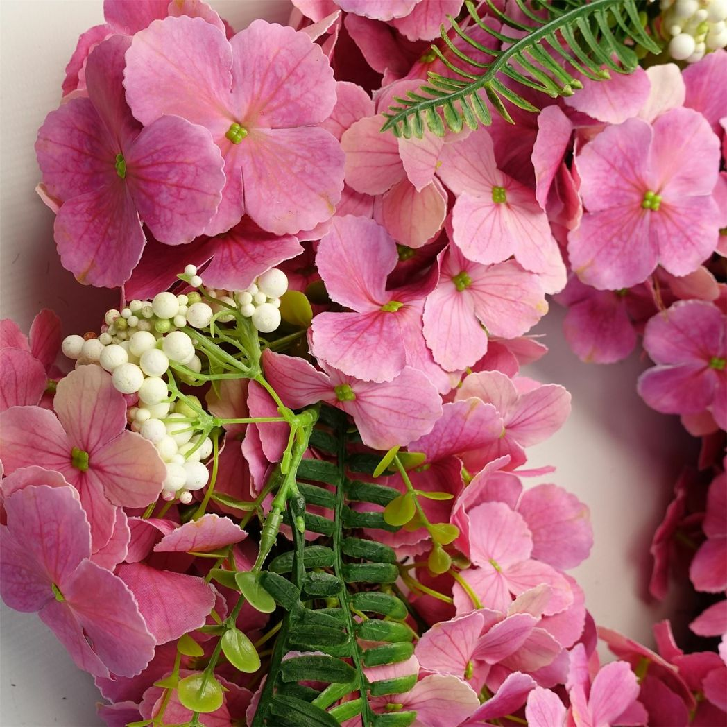 Leaf 40cm Artificial Pink Blossom Wreath with Natural Woven Base